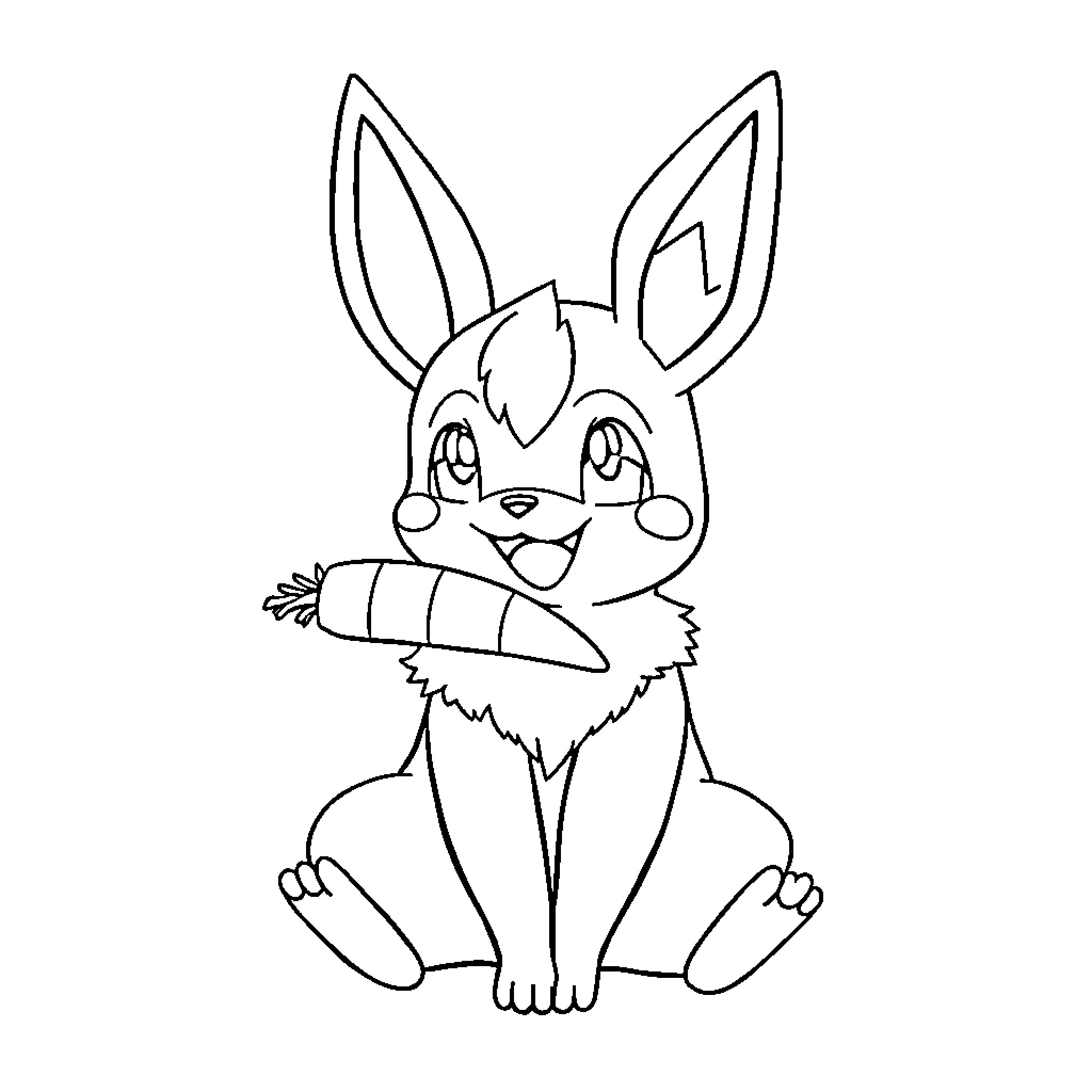 Lucario enjoying a carrot snack Coloring Page (free black-and-white line drawing printable PDF for all, from beginners to advanced learners, including children, teens, adults, and seniors)