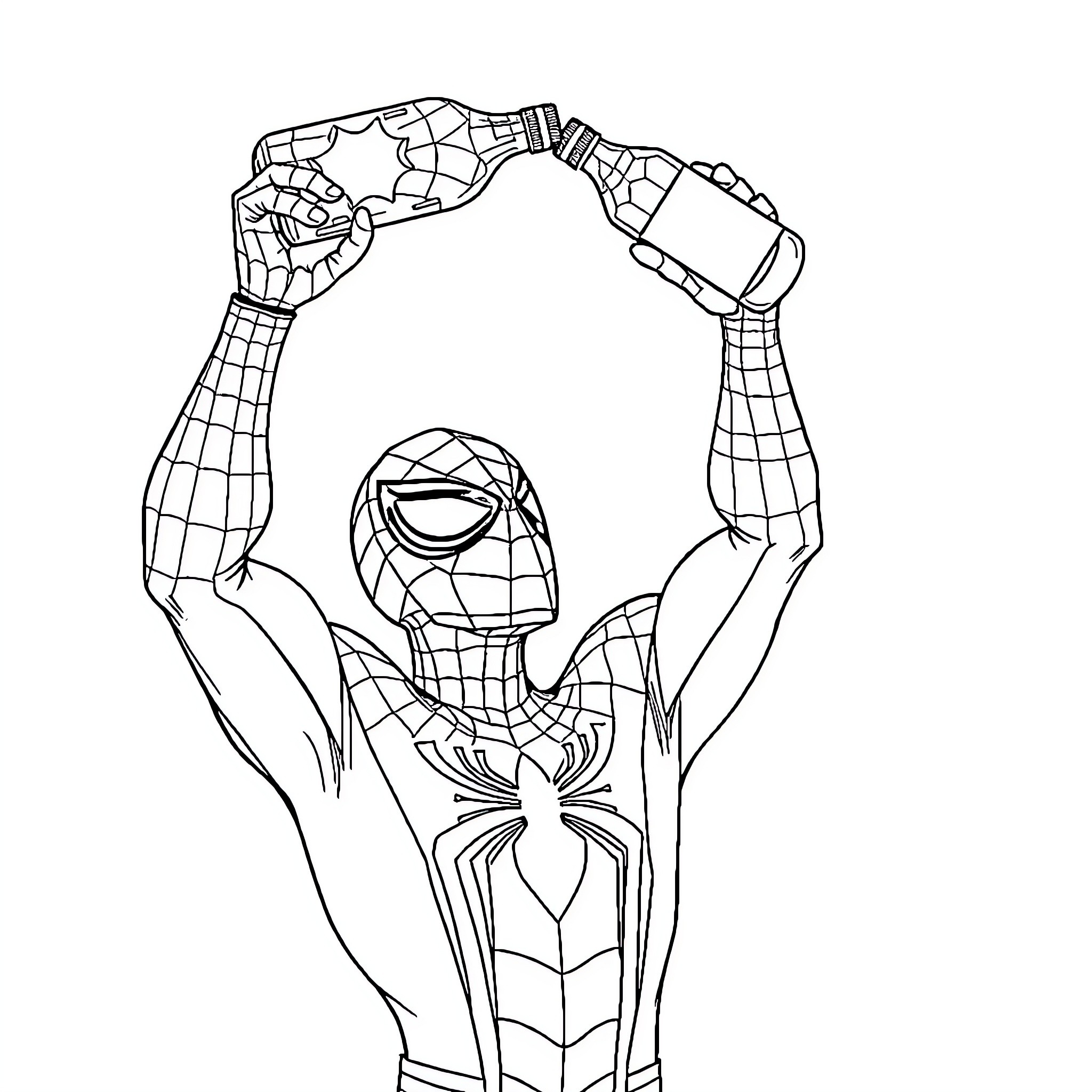 Spider-Man striking heroic pose Coloring Page (free black-and-white line drawing printable PDF for all, from beginners to advanced learners, including children, teens, adults, and seniors)