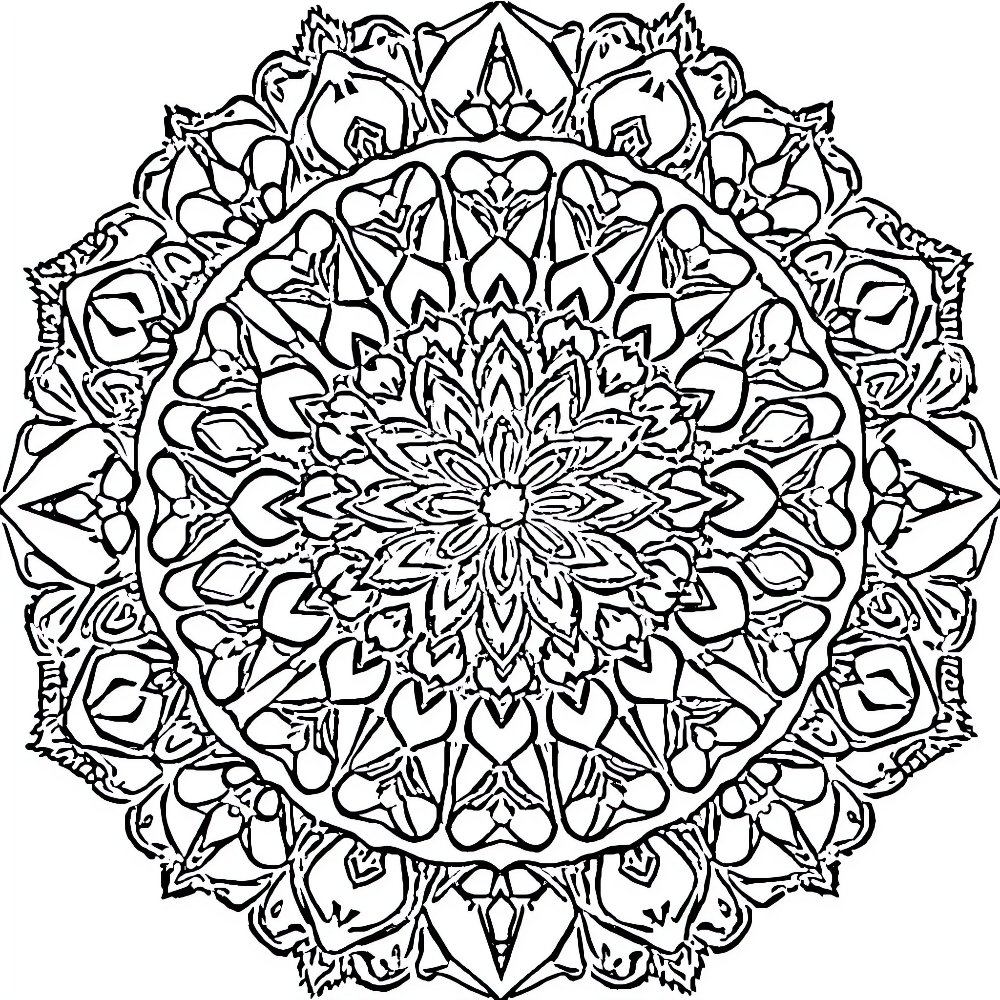 Food Serving Ornate Floral Mandala Design Coloring Page (free black-and-white line drawing printable PDF for all, from beginners to advanced learners, including children, teens, adults, and seniors)