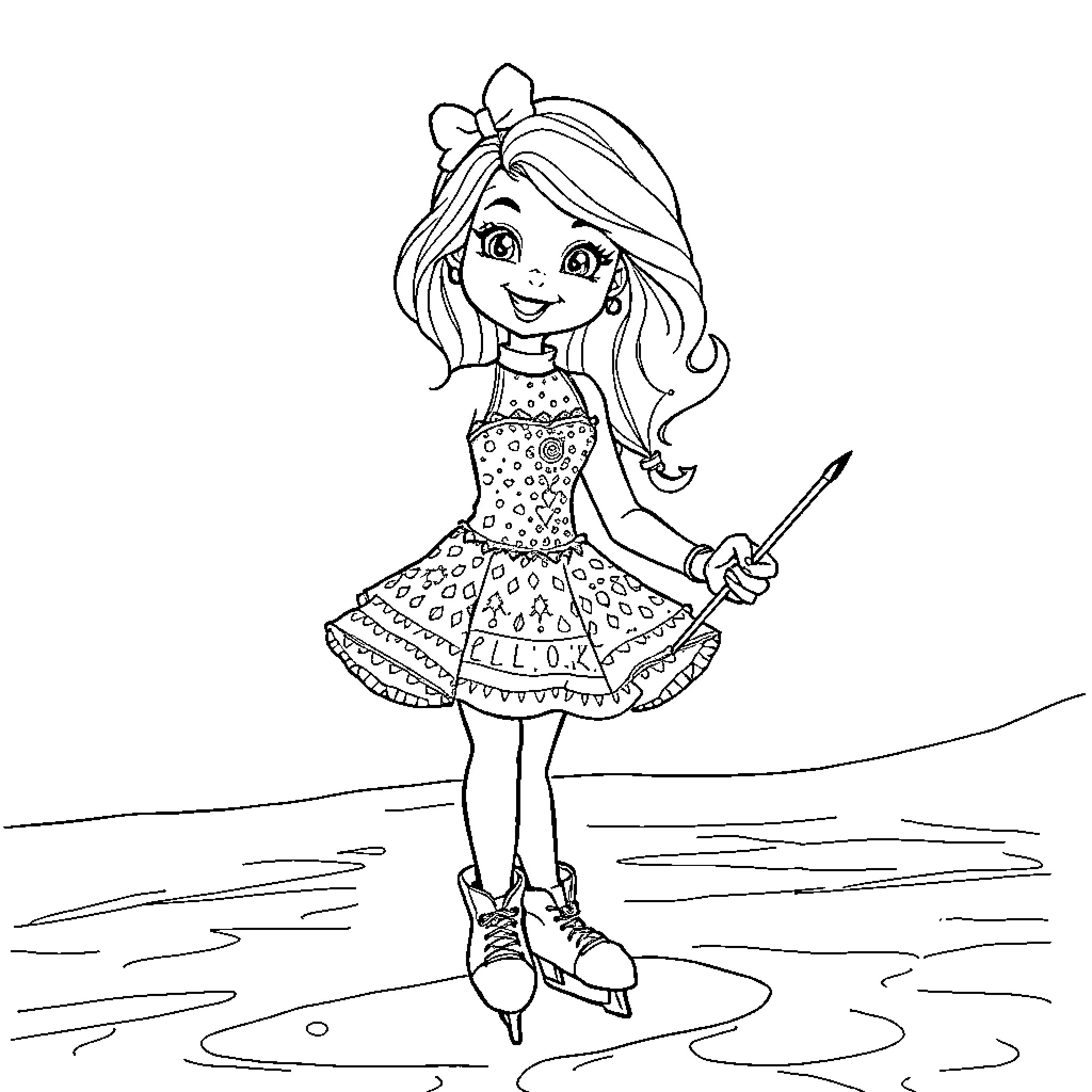 Figure Skater Performing Graceful Routine on Ice Coloring Page (free black-and-white line drawing printable PDF for all, from beginners to advanced learners, including children, teens, adults, and seniors)
