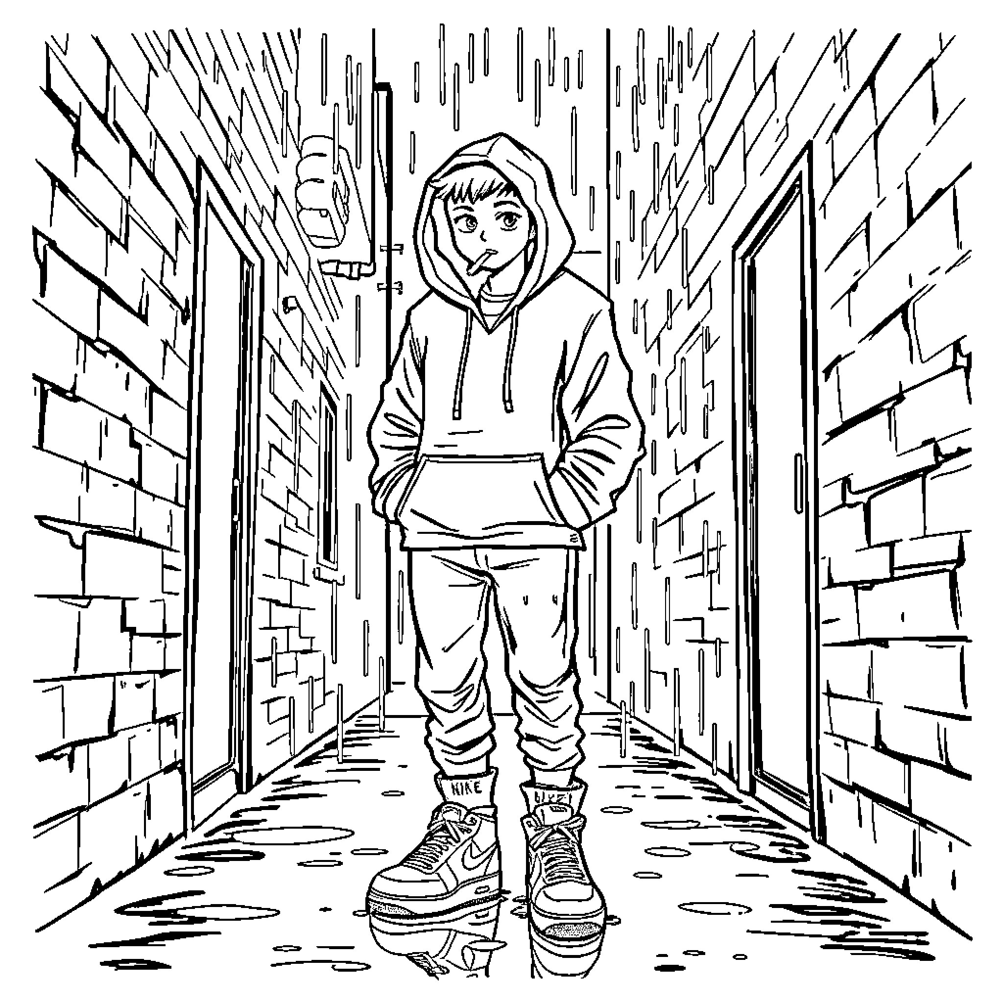 Bluey's Rainy Day Adventure Coloring Page (free black-and-white line drawing printable PDF for all, from beginners to advanced learners, including children, teens, adults, and seniors)