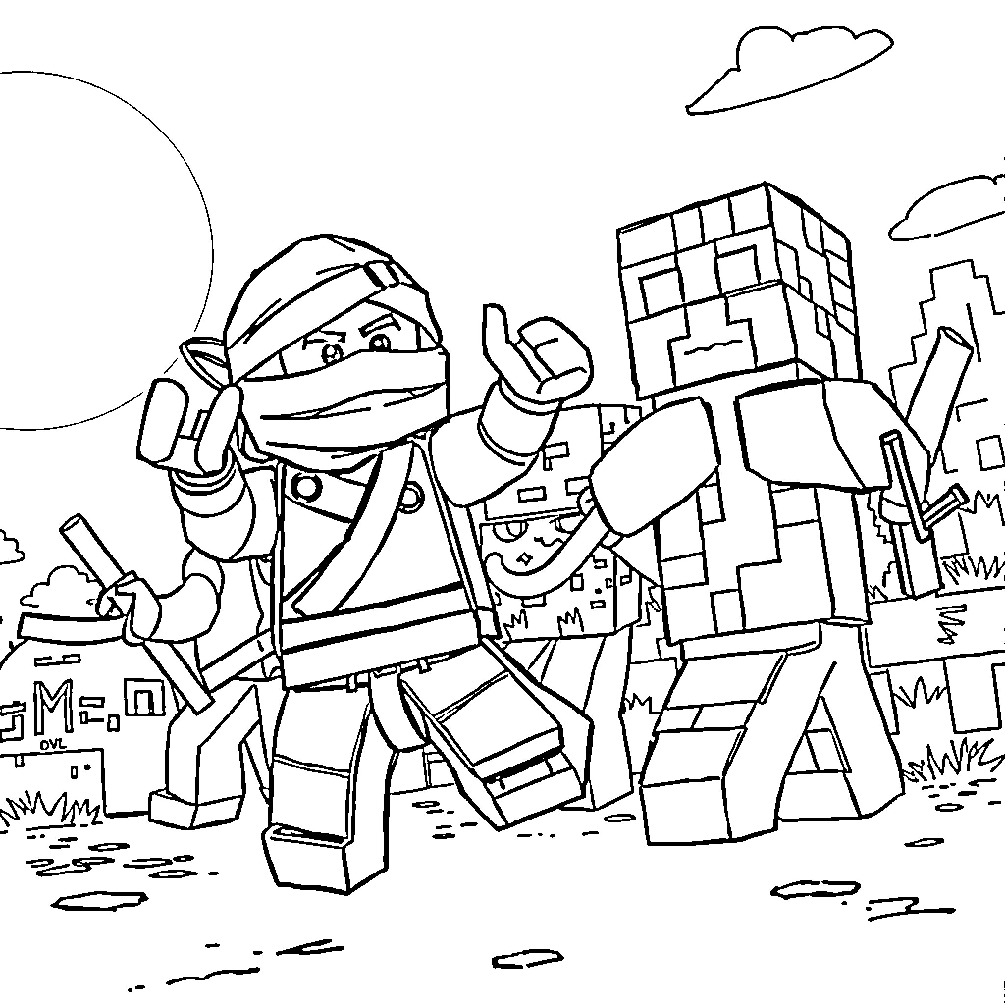 Lloyd's Fantastic Adventure in the Blocky City Coloring Page (free black-and-white line drawing printable PDF for all, from beginners to advanced learners, including children, teens, adults, and seniors)