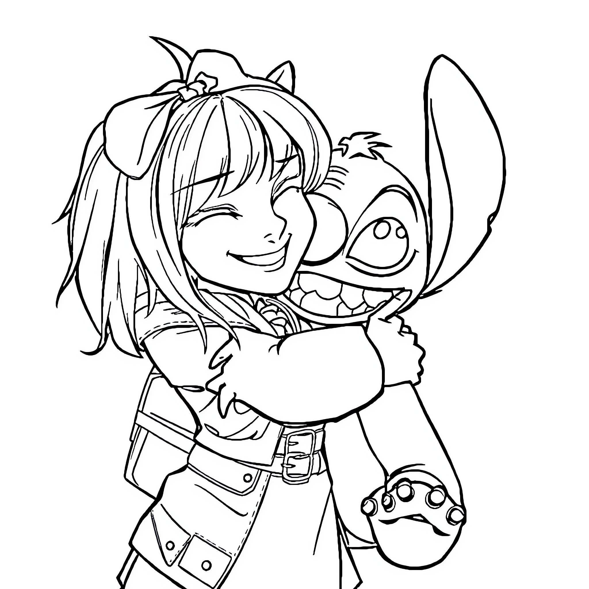 Zoey's Cheerful Adventure with Her Friendly Companion Coloring Page (free black-and-white line drawing printable PDF for all, from beginners to advanced learners, including children, teens, adults, and seniors)