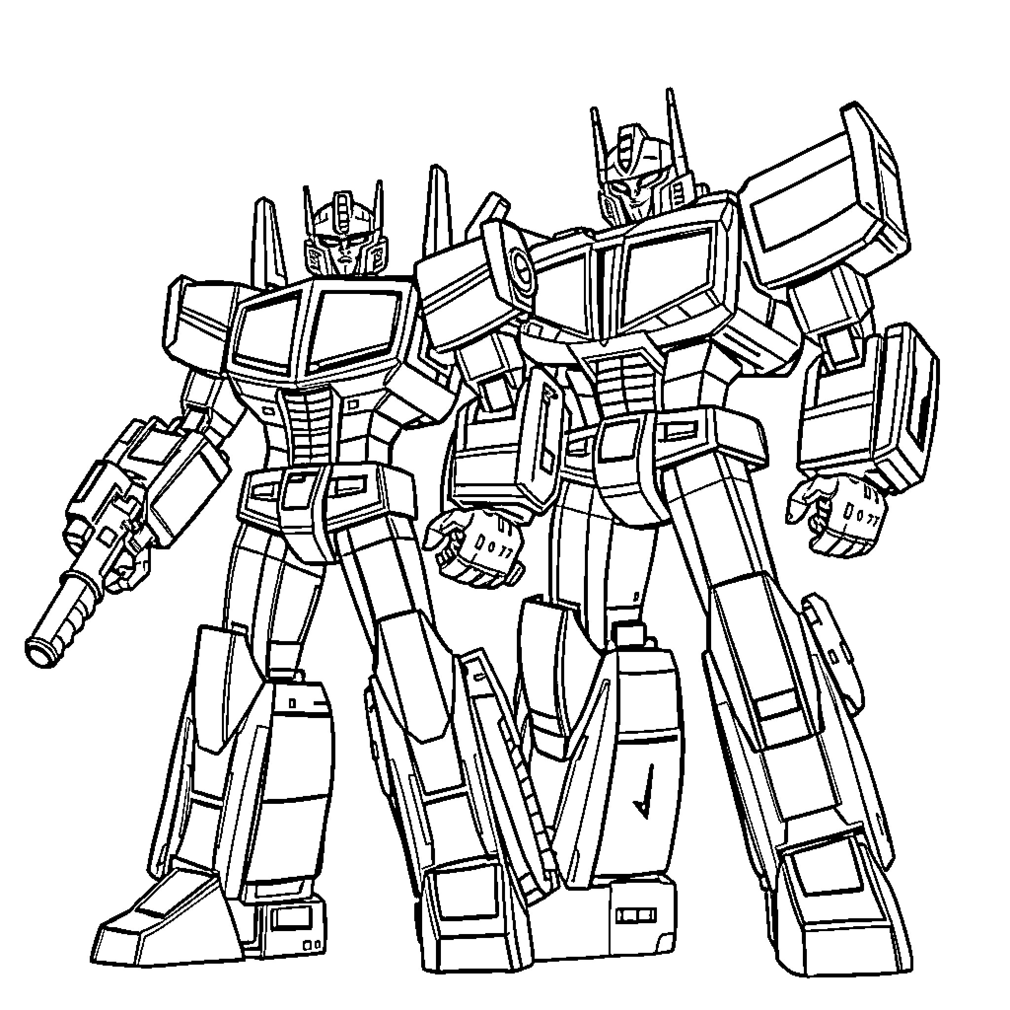 Megatron Commanding Transformers Robotic Warriors Coloring Page (free black-and-white line drawing printable PDF for all, from beginners to advanced learners, including children, teens, adults, and seniors)
