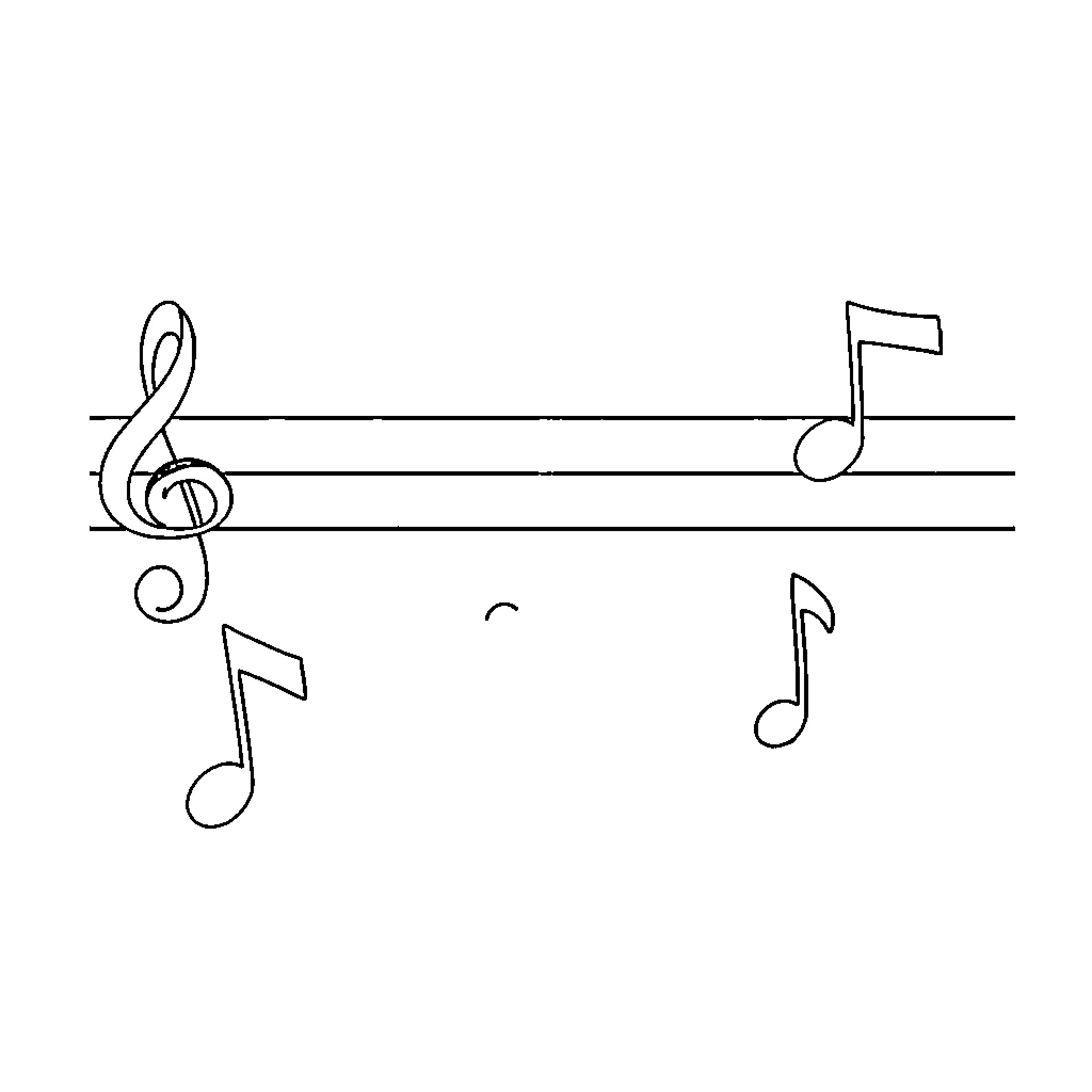 Note Music Notes on Musical Staff Coloring Page (free black-and-white line drawing printable PDF for all, from beginners to advanced learners, including children, teens, adults, and seniors)