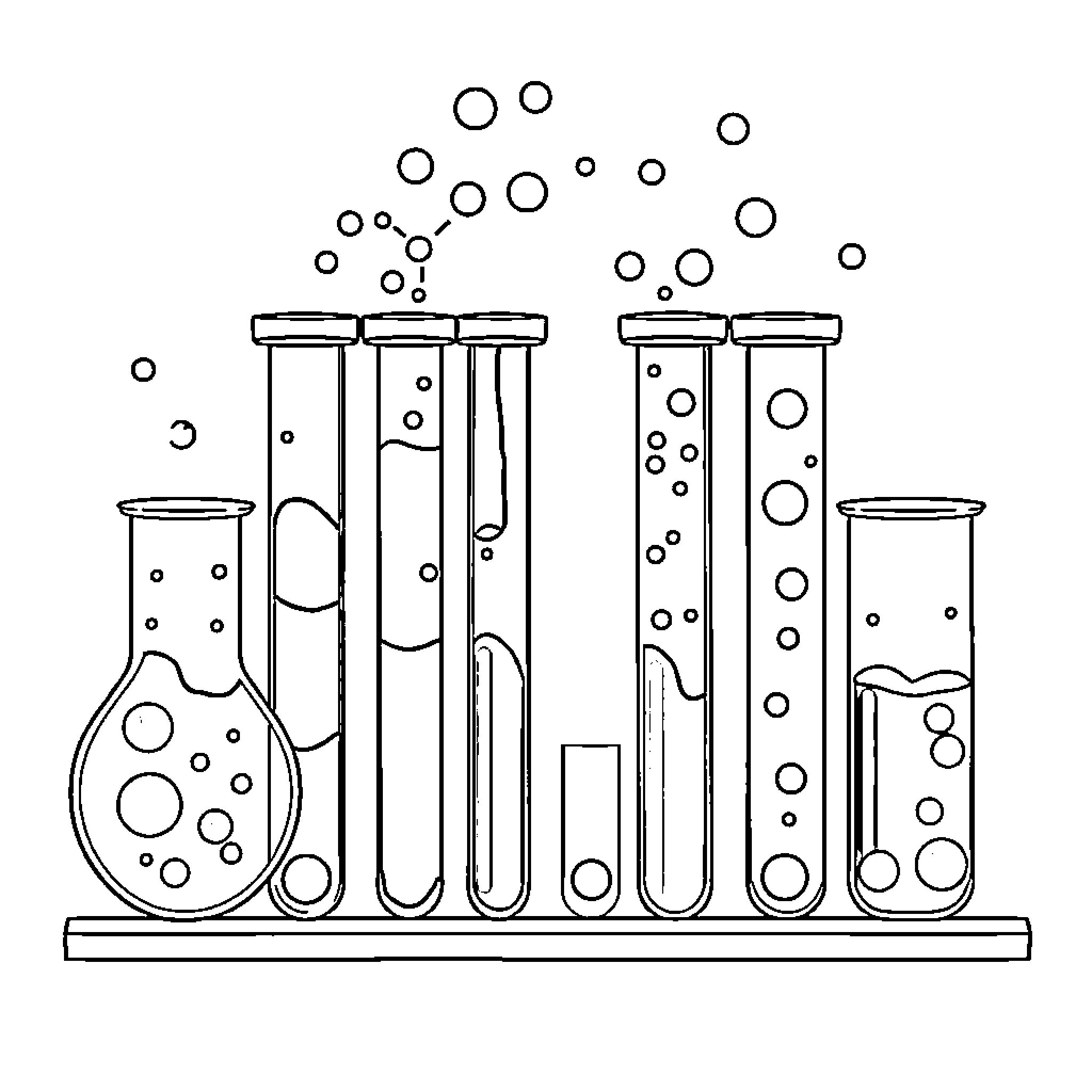 Acid and Base Experiment Glassware Coloring Page (free black-and-white line drawing printable PDF for all, from beginners to advanced learners, including children, teens, adults, and seniors)