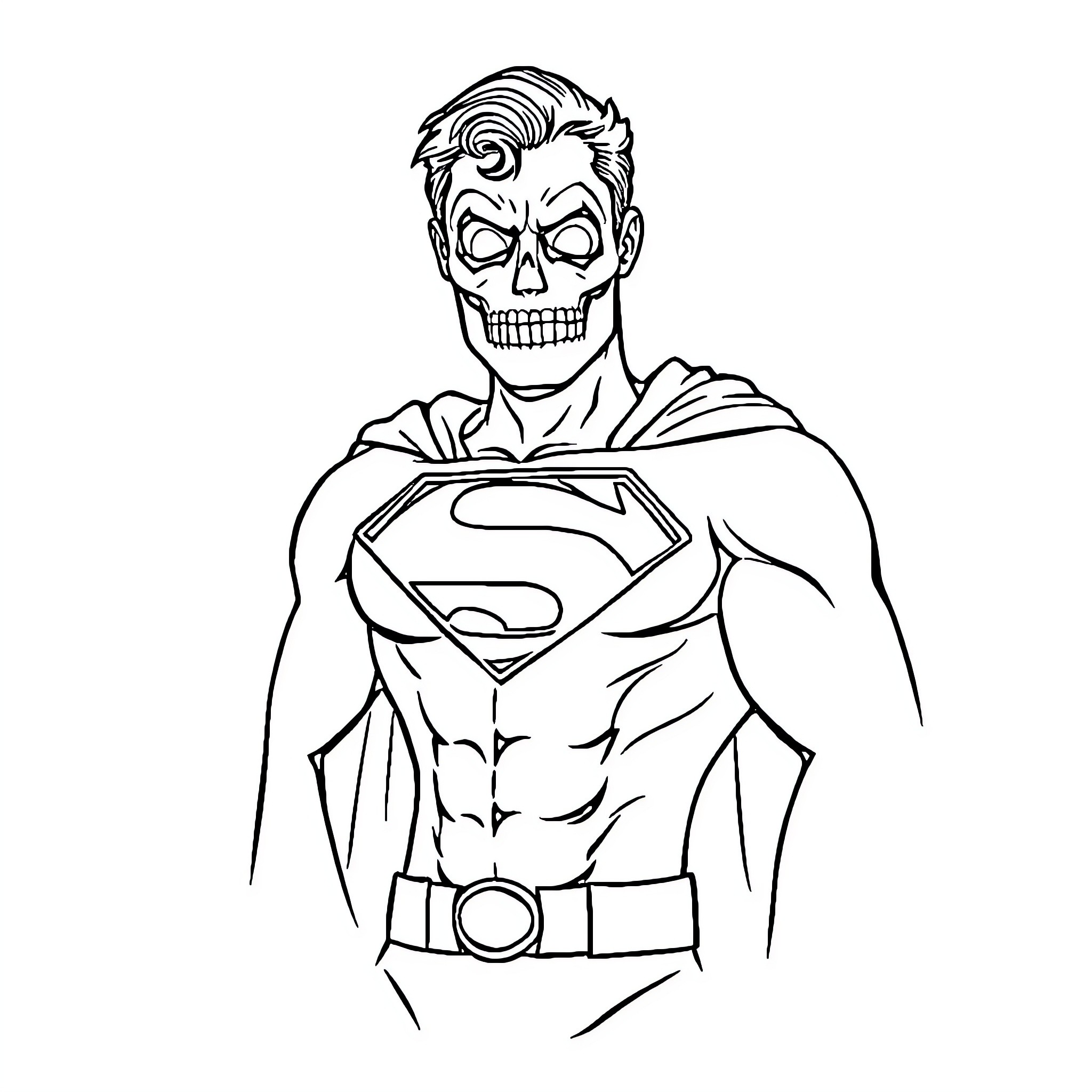 Superman's Sinister Smile Surprises Spectators Coloring Page (free black-and-white line drawing printable PDF for all, from beginners to advanced learners, including children, teens, adults, and seniors)