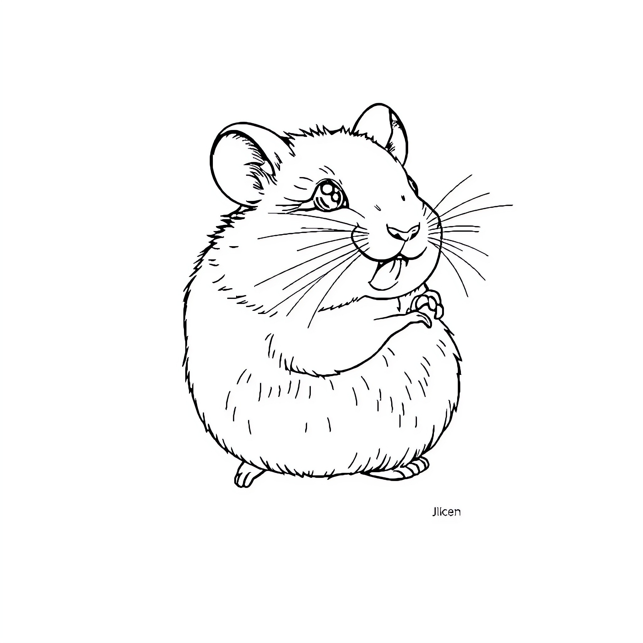 Hamster with curious expression Coloring Page (free black-and-white line drawing printable PDF for all, from beginners to advanced learners, including children, teens, adults, and seniors)