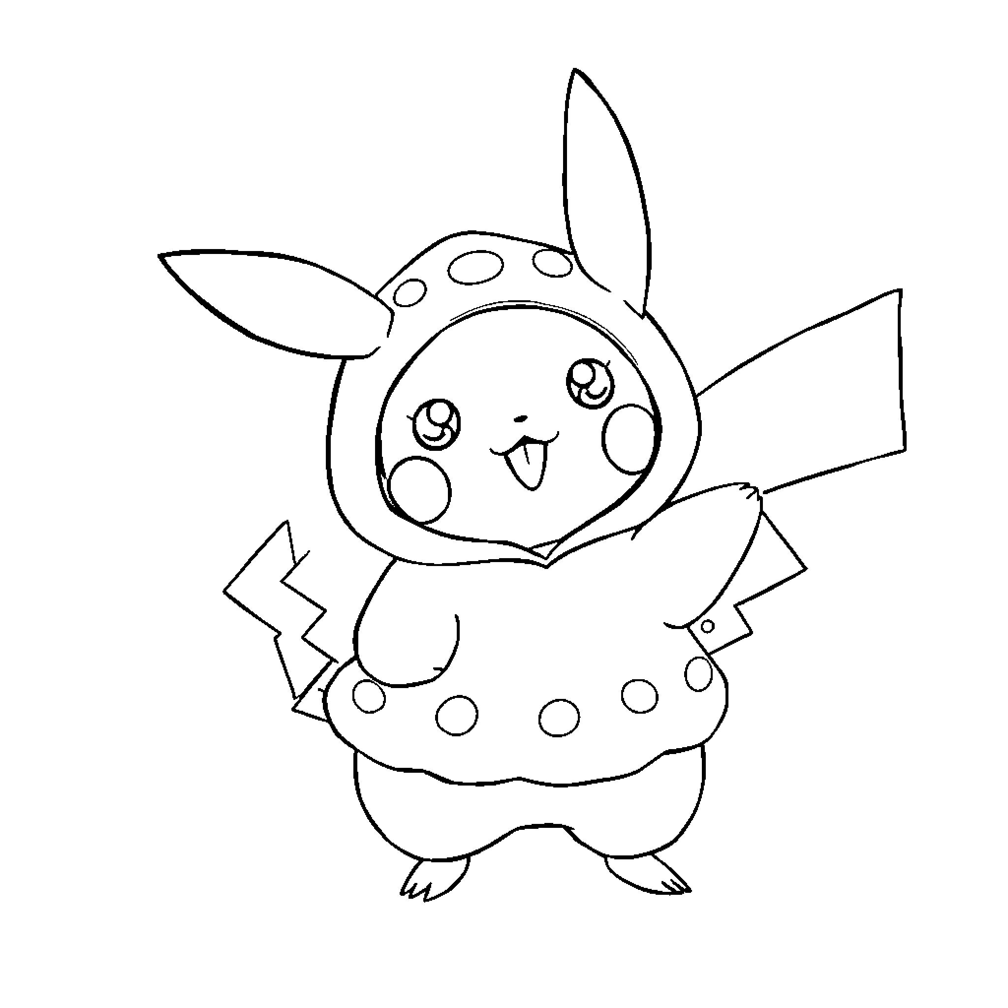 Pikachu in a cute and whimsical pose Coloring Page (free black-and-white line drawing printable PDF for all, from beginners to advanced learners, including children, teens, adults, and seniors)