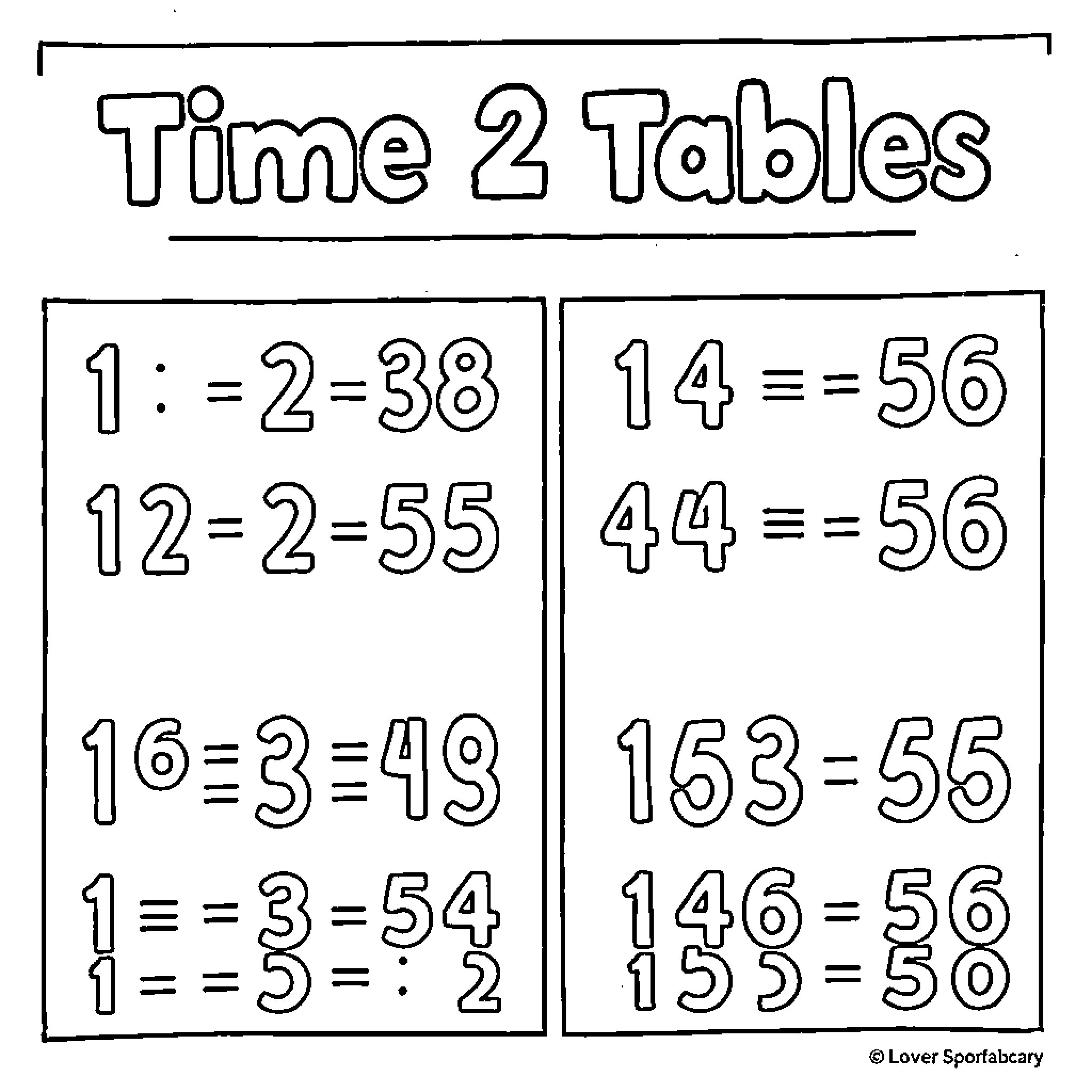 Times Table of Multiplication and Division Coloring Page (free black-and-white line drawing printable PDF for all, from beginners to advanced learners, including children, teens, adults, and seniors)