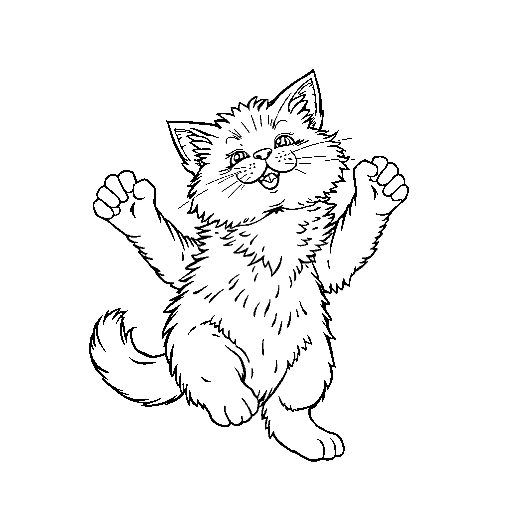 Cat playfully stretching its paws Coloring Page (free black-and-white line drawing printable PDF for all, from beginners to advanced learners, including children, teens, adults, and seniors)
