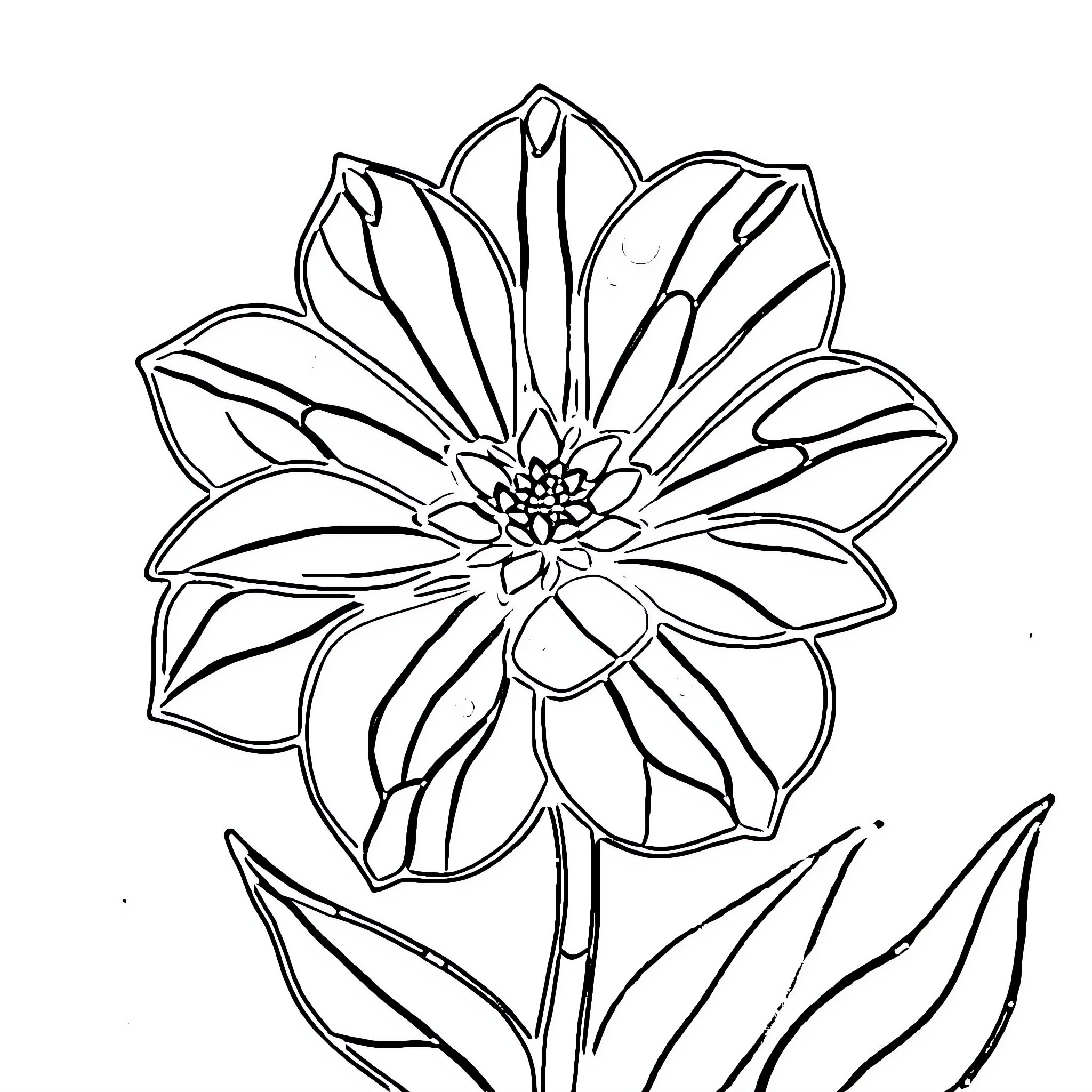 Flower with intricate petals and detailed center Coloring Page (free black-and-white line drawing printable PDF for all, from beginners to advanced learners, including children, teens, adults, and seniors)