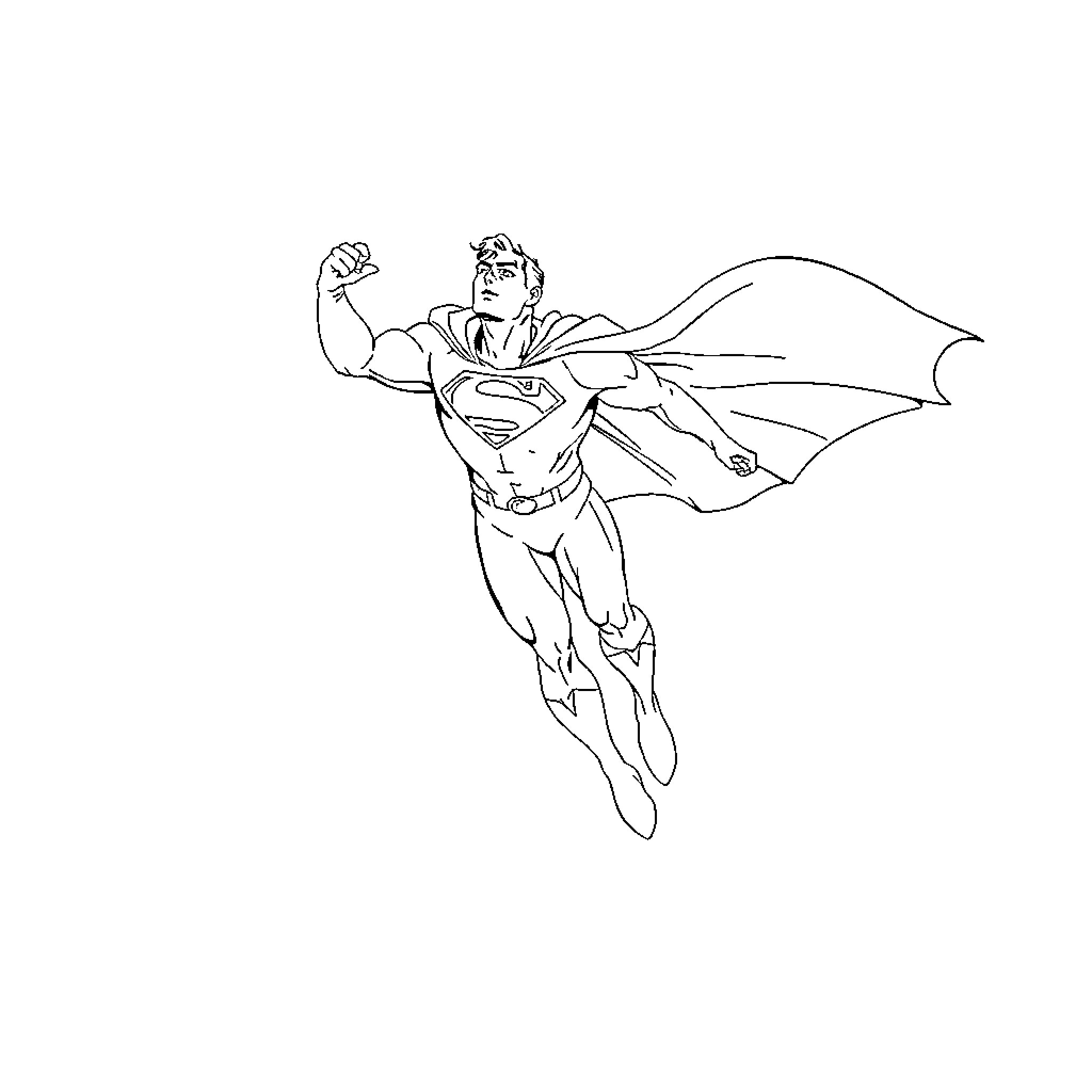 Superman soaring with heroic pose Coloring Page (free black-and-white line drawing printable PDF for all, from beginners to advanced learners, including children, teens, adults, and seniors)