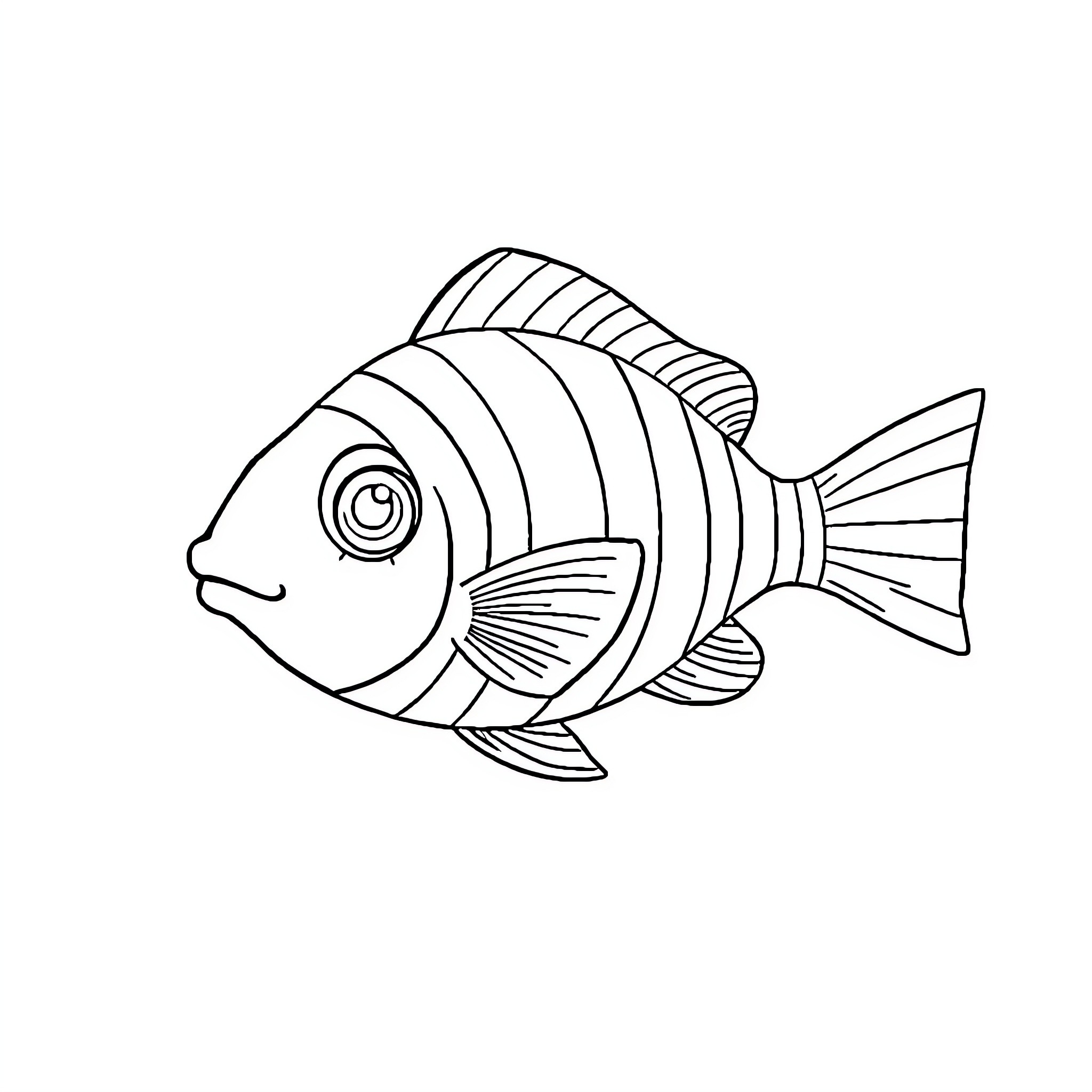 Fish with Striped Patterns Swimming Coloring Page (free black-and-white line drawing printable PDF for all, from beginners to advanced learners, including children, teens, adults, and seniors)