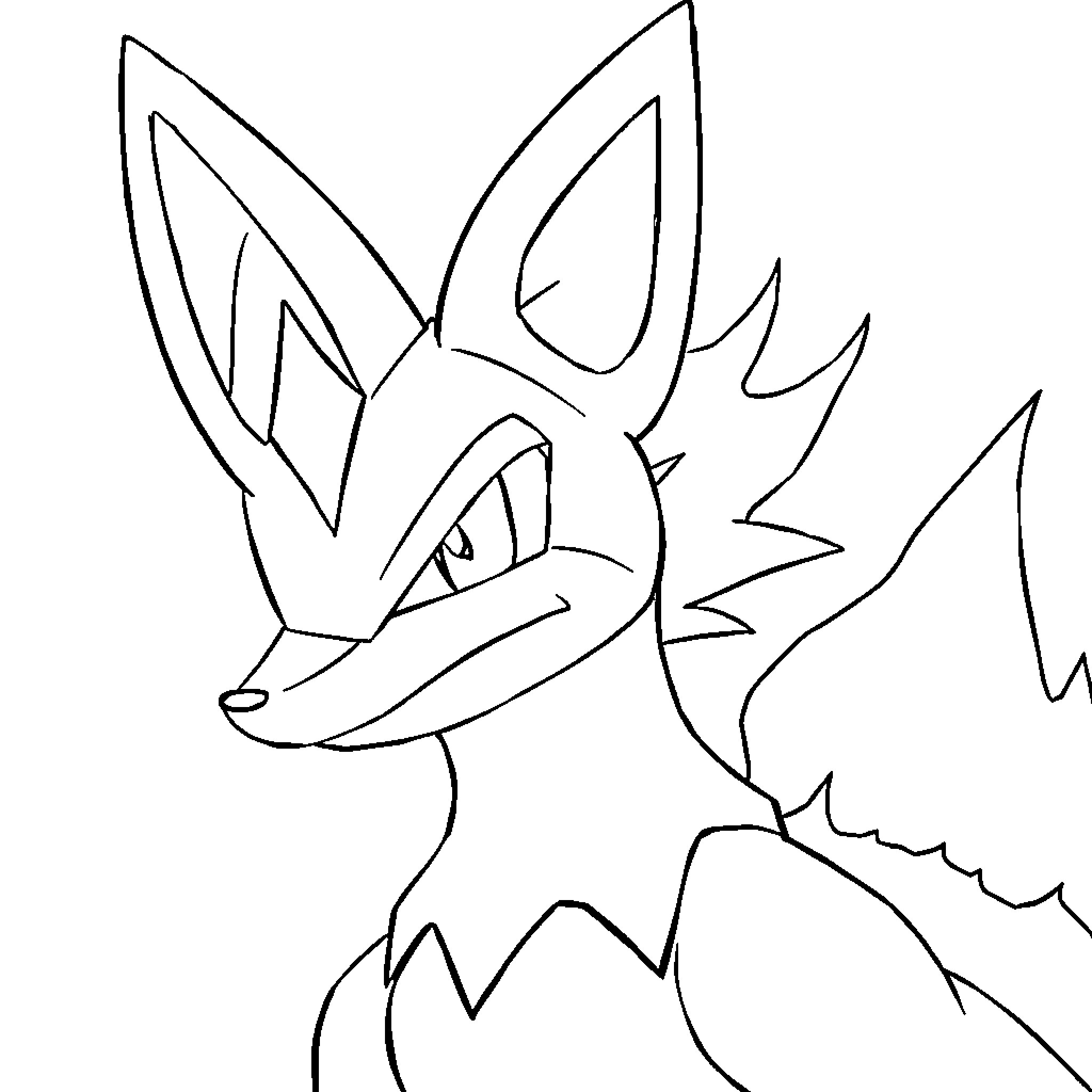 Lucario character sketch with angry expression Coloring Page (free black-and-white line drawing printable PDF for all, from beginners to advanced learners, including children, teens, adults, and seniors)