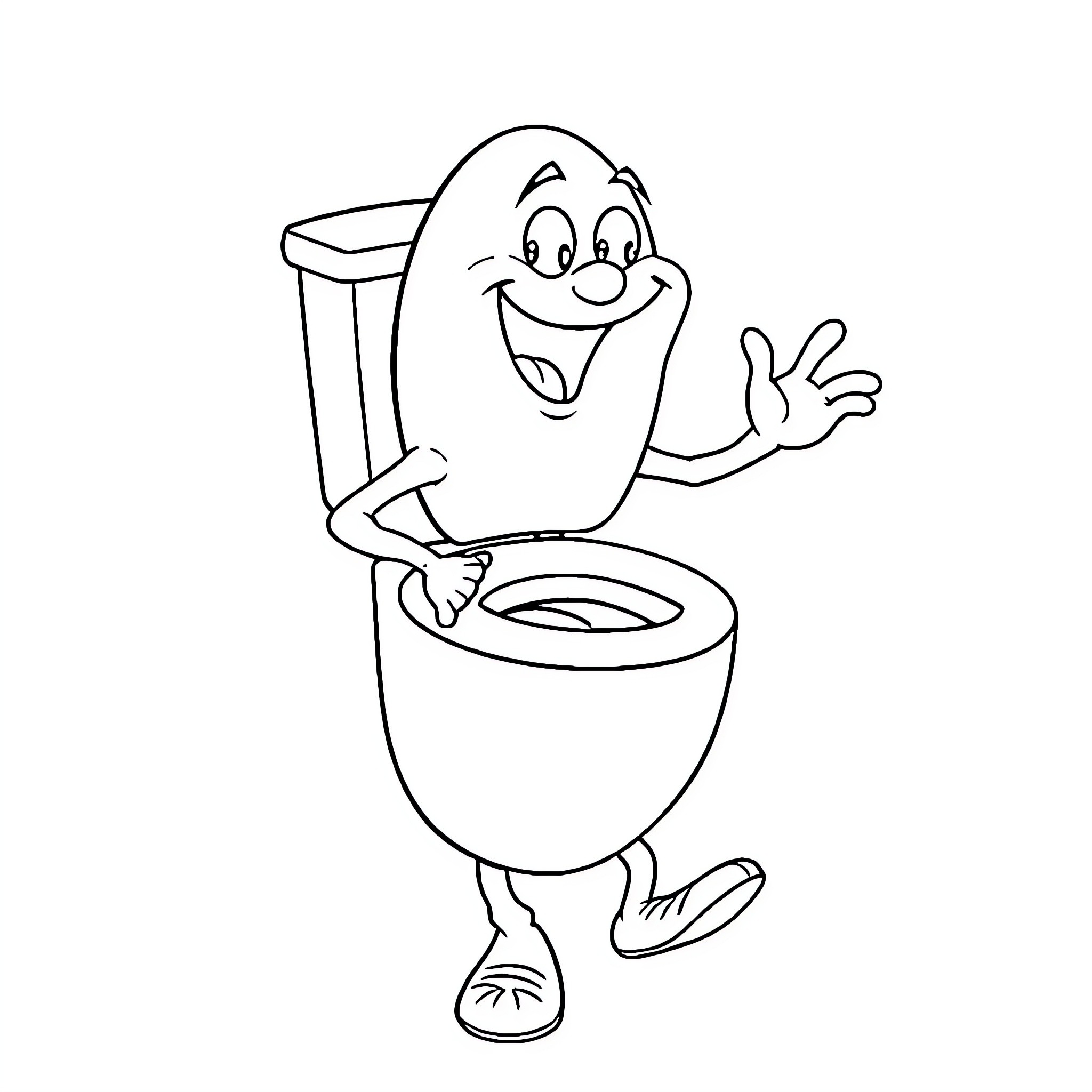Skibidi Toilet: Cheerful Toilet Character Coloring Page (free black-and-white line drawing printable PDF for all, from beginners to advanced learners, including children, teens, adults, and seniors)