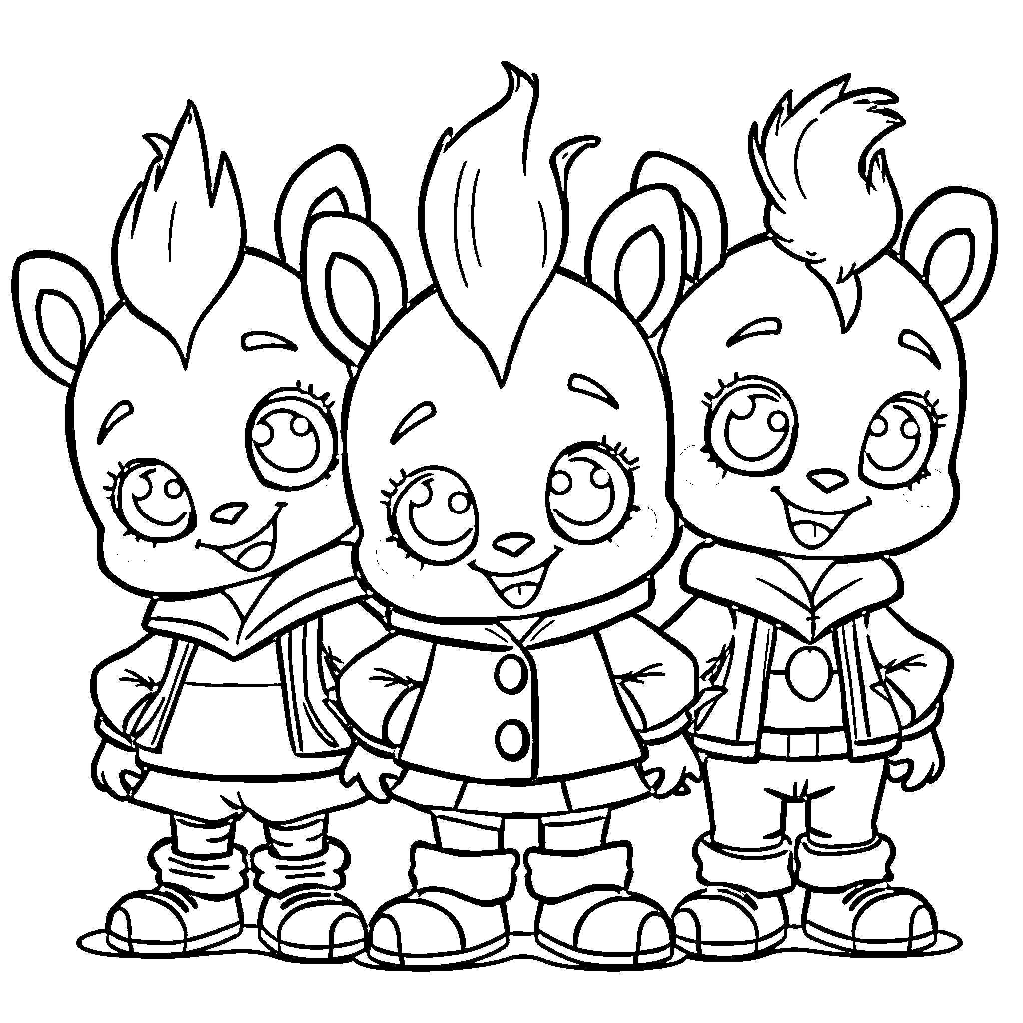 Sprunki characters in school uniforms and expressions Coloring Page (free black-and-white line drawing printable PDF for all, from beginners to advanced learners, including children, teens, adults, and seniors)