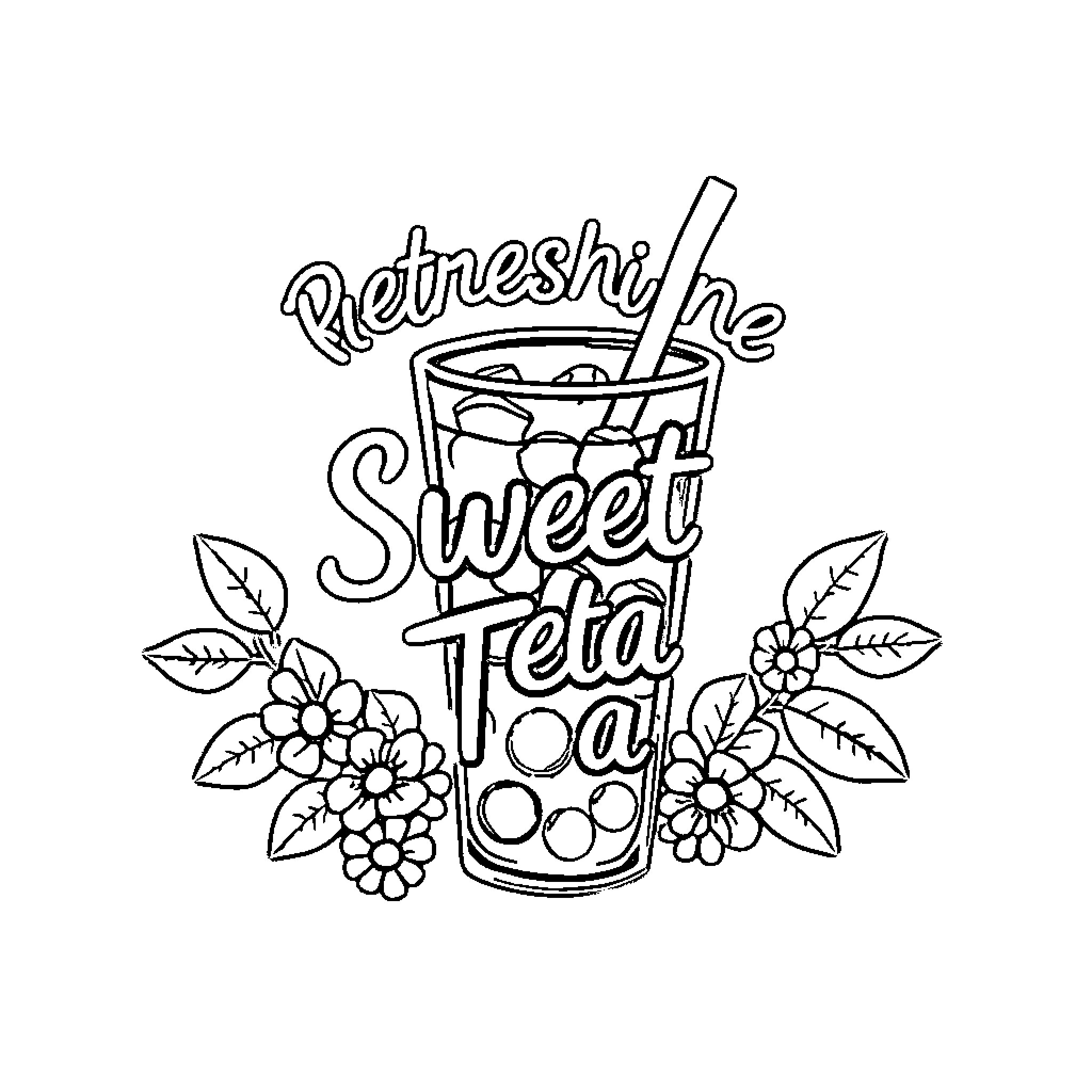 Sweet Tea Refreshing Floral Beverage Delight Coloring Page (free black-and-white line drawing printable PDF for all, from beginners to advanced learners, including children, teens, adults, and seniors)
