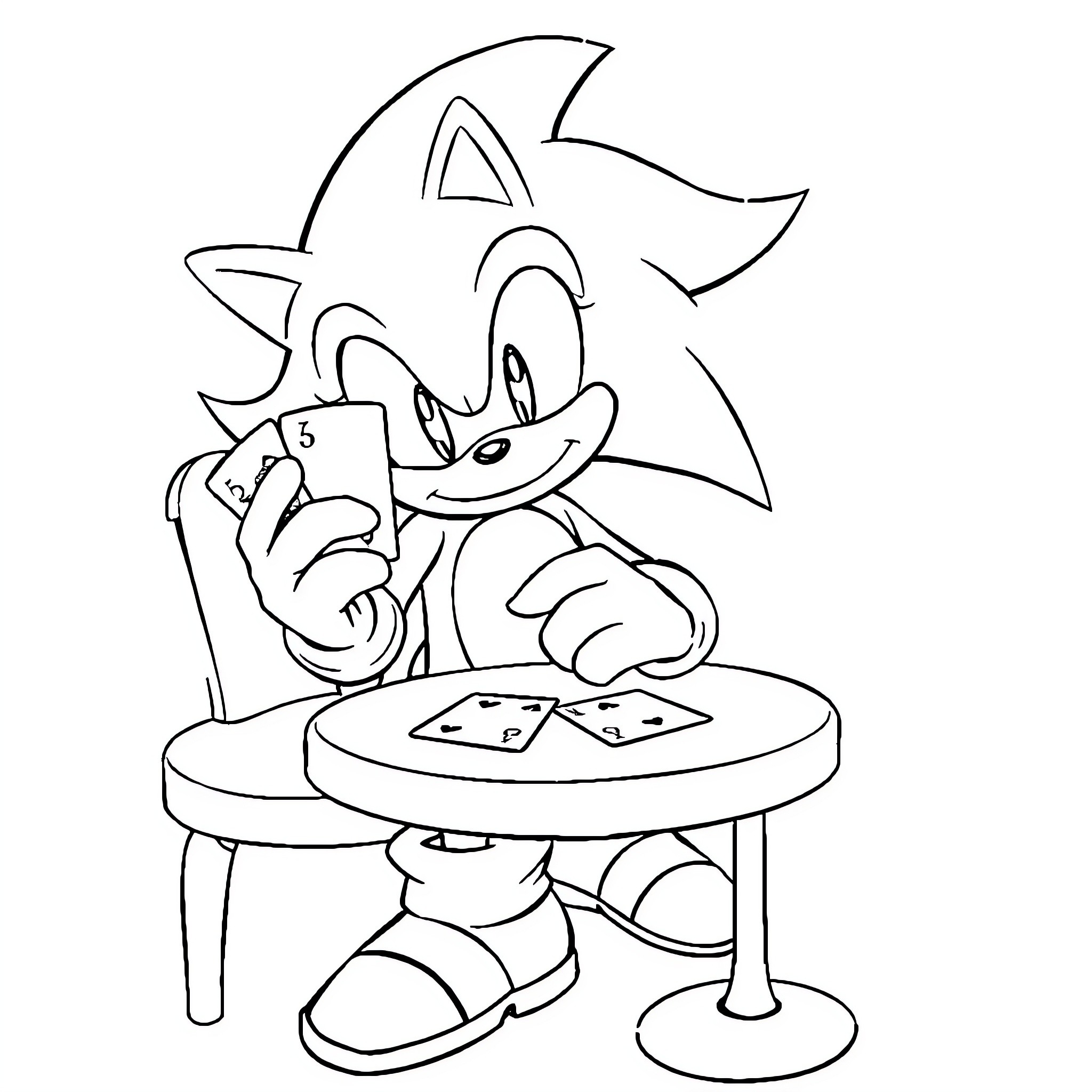 Sonic playing cards on the table Coloring Page (free black-and-white line drawing printable PDF for all, from beginners to advanced learners, including children, teens, adults, and seniors)