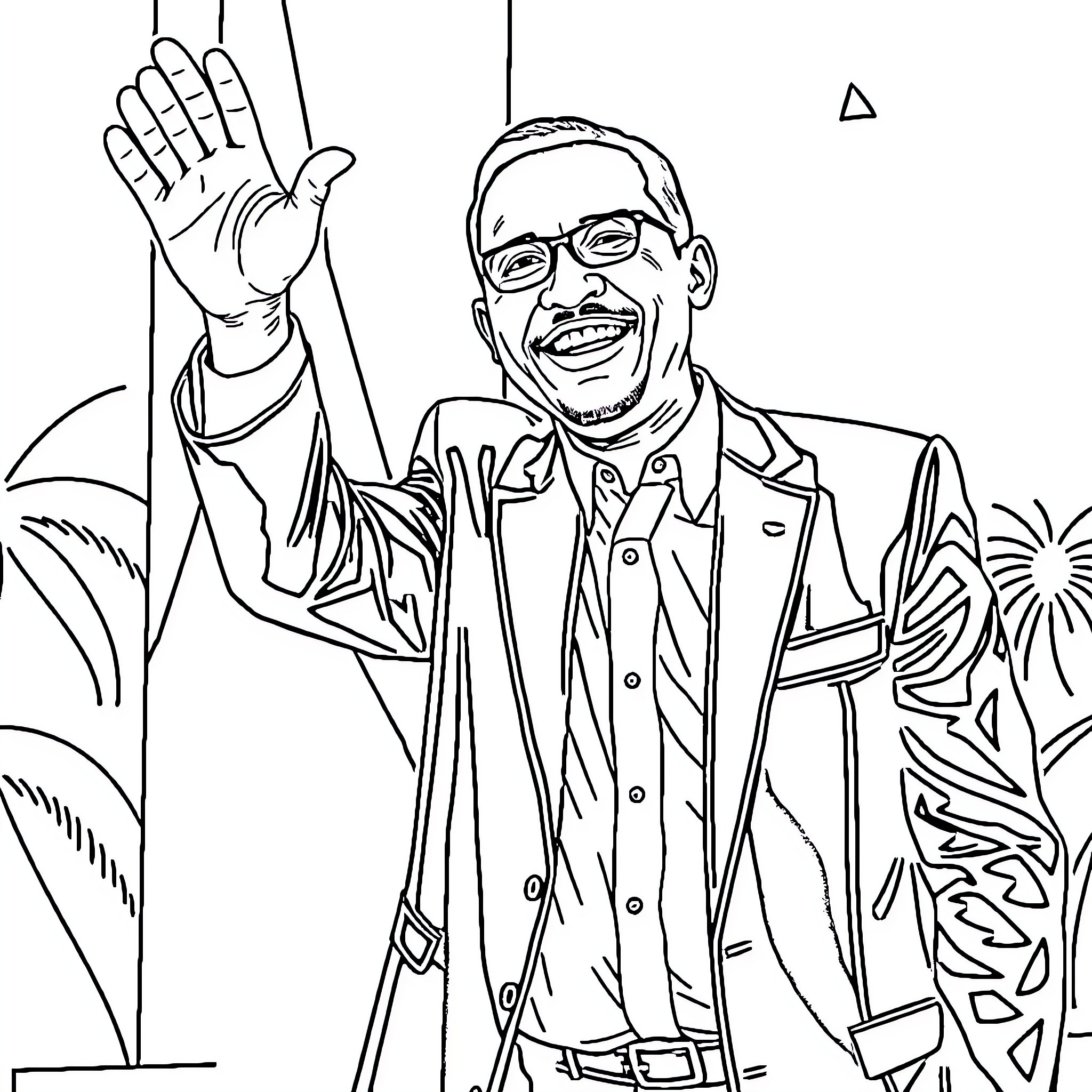 Seychelles President greeting the public with enthusiasm Coloring Page (free black-and-white line drawing printable PDF for all, from beginners to advanced learners, including children, teens, adults, and seniors)