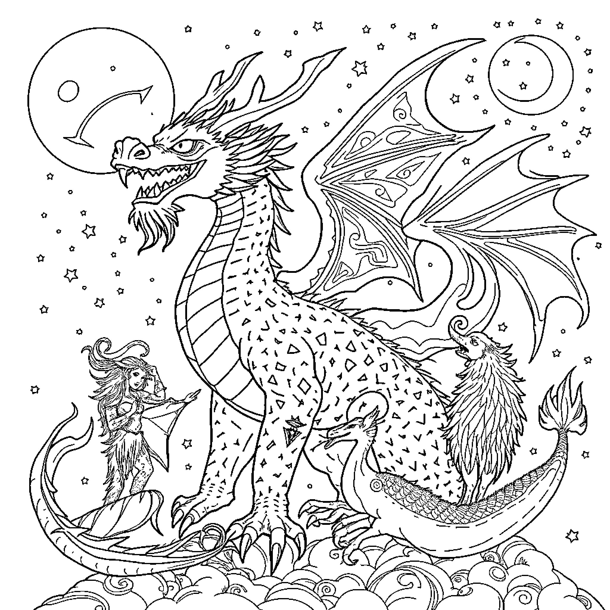 Creature of the cosmic realm Coloring Page (free black-and-white line drawing printable PDF for all, from beginners to advanced learners, including children, teens, adults, and seniors)