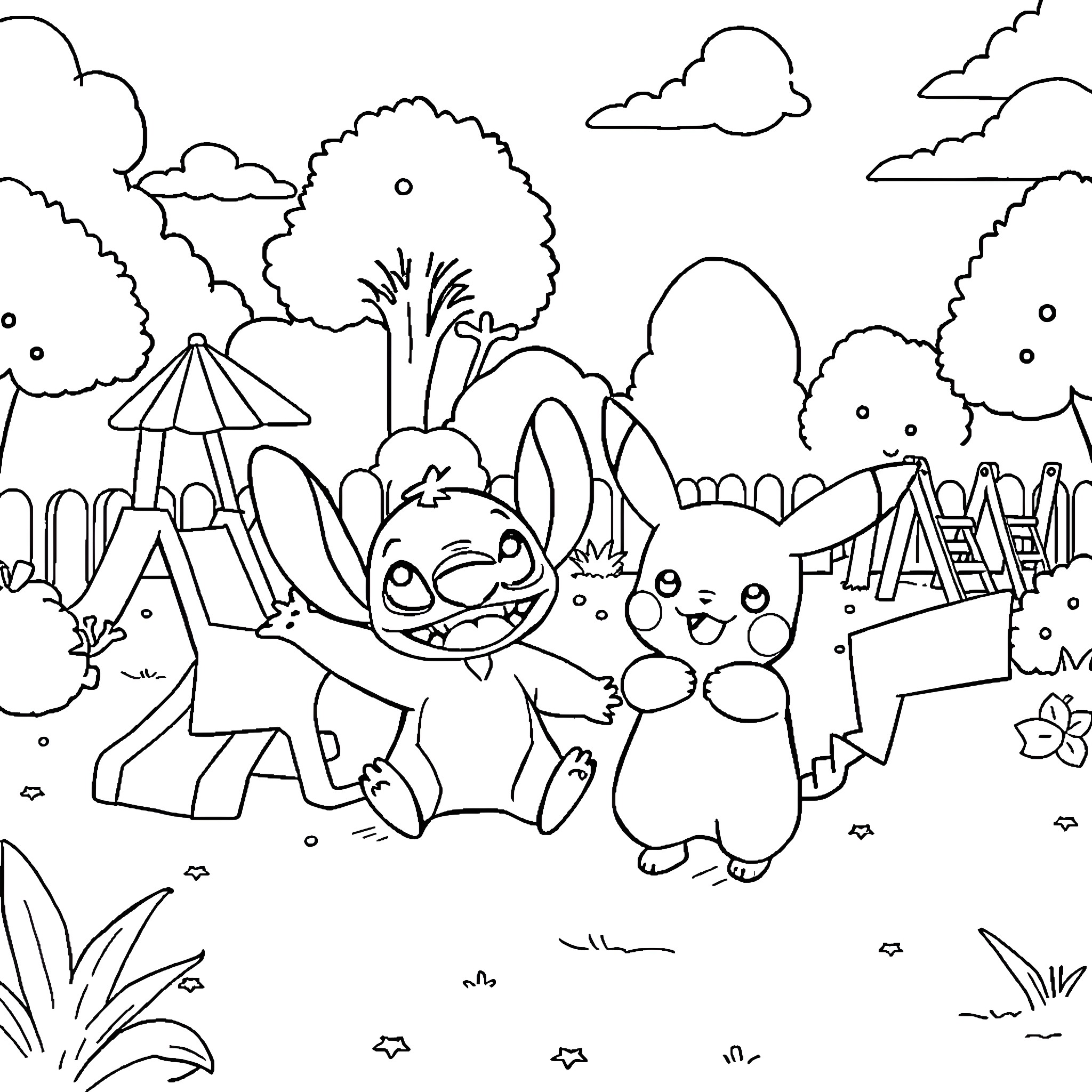 Stumble Guy's Whimsical Adventure in the Enchanted Forest Coloring Page (free black-and-white line drawing printable PDF for all, from beginners to advanced learners, including children, teens, adults, and seniors)