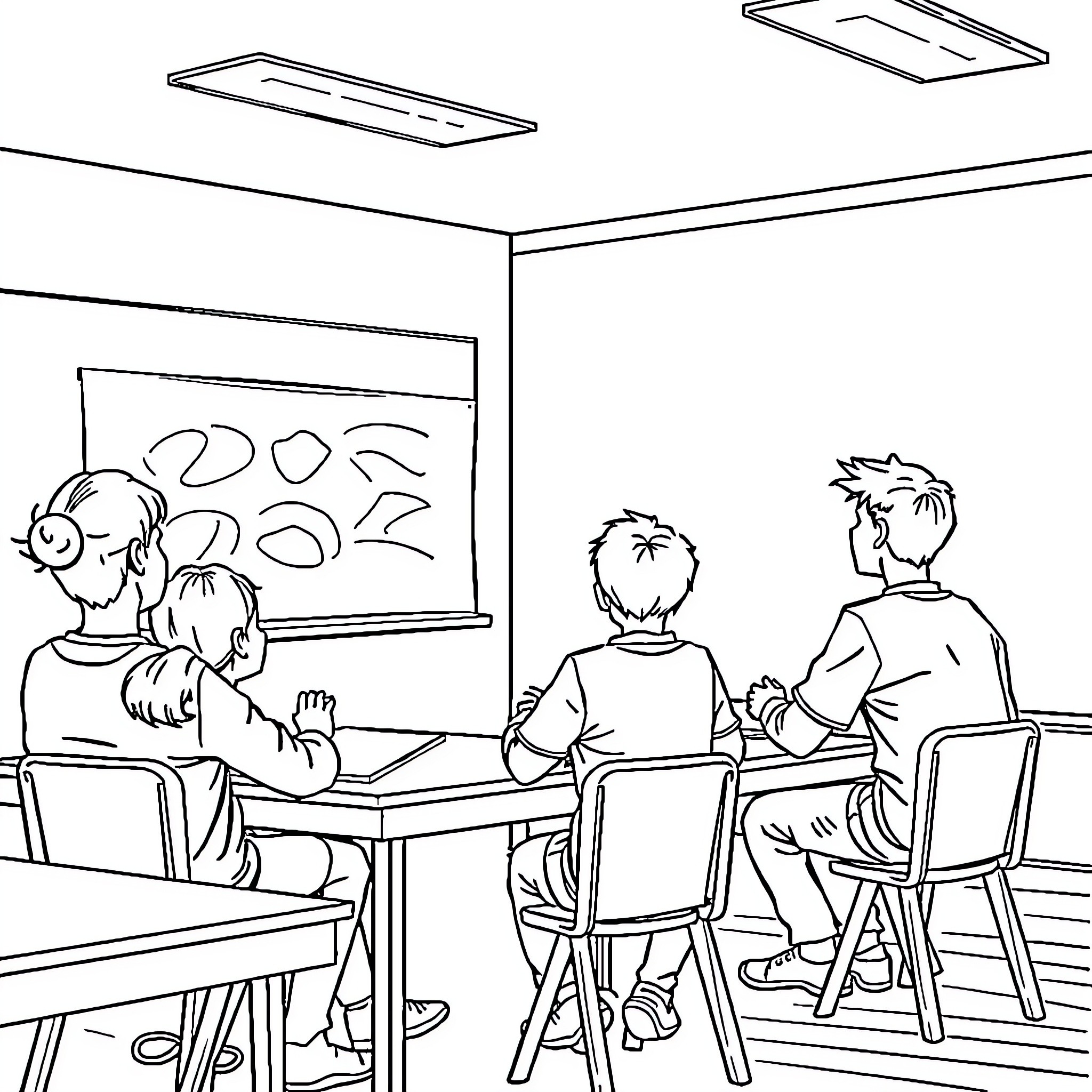 Education in the Classroom Coloring Page (free black-and-white line drawing printable PDF for all, from beginners to advanced learners, including children, teens, adults, and seniors)