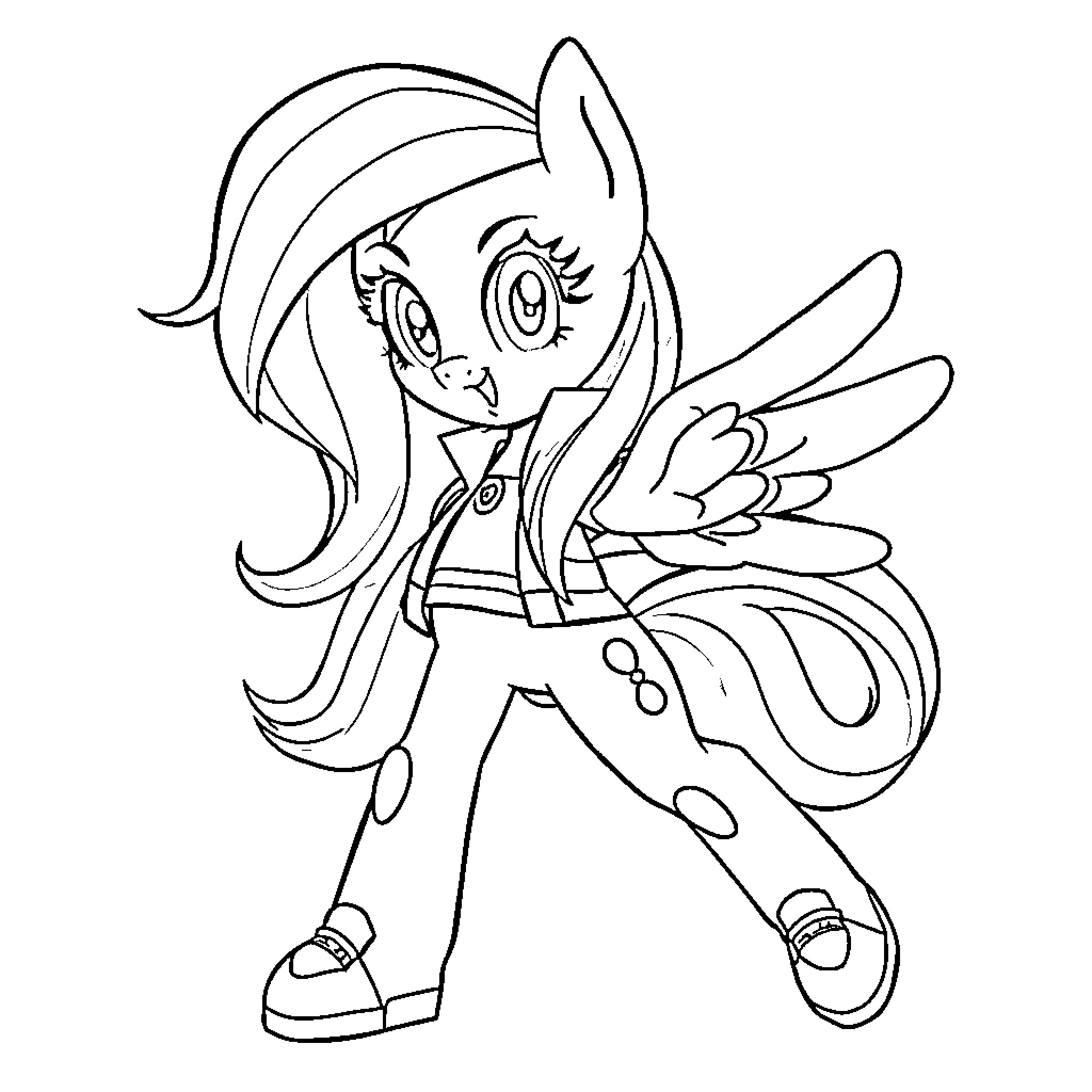 Rainbow Dash in Animated Style Coloring Page (free black-and-white line drawing printable PDF for all, from beginners to advanced learners, including children, teens, adults, and seniors)