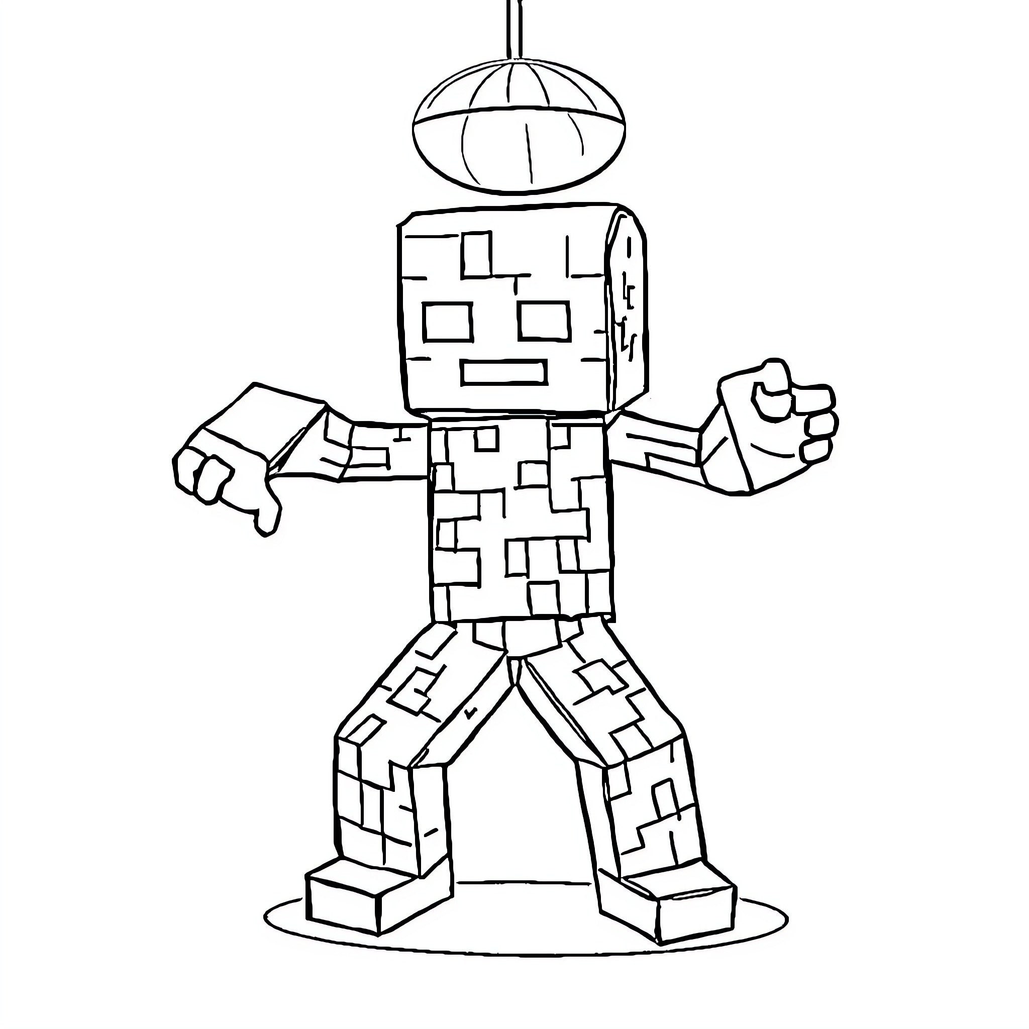 Enderman character in blocky pose Coloring Page (free black-and-white line drawing printable PDF for all, from beginners to advanced learners, including children, teens, adults, and seniors)