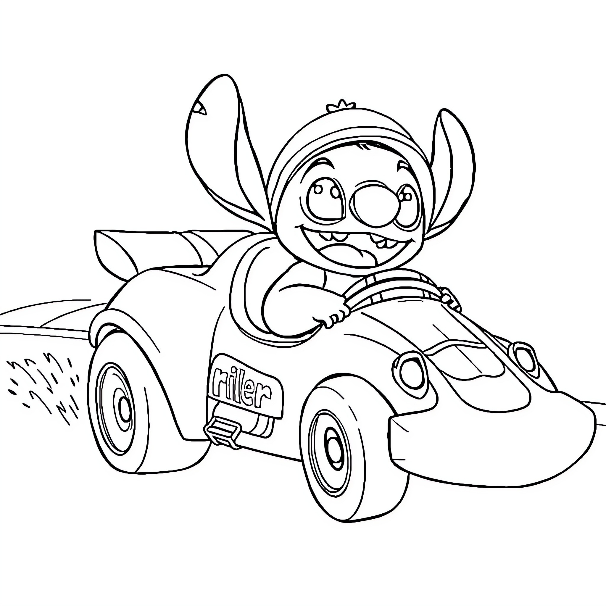 Minion driving a car with enthusiasm Coloring Page (free black-and-white line drawing printable PDF for all, from beginners to advanced learners, including children, teens, adults, and seniors)