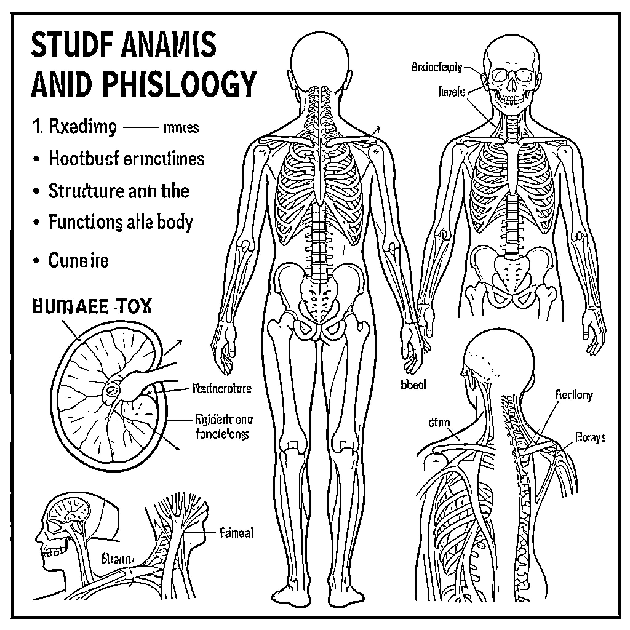 Anatomy of the Human Skeletal and Muscular Systems Coloring Page (free black-and-white line drawing printable PDF for all, from beginners to advanced learners, including children, teens, adults, and seniors)