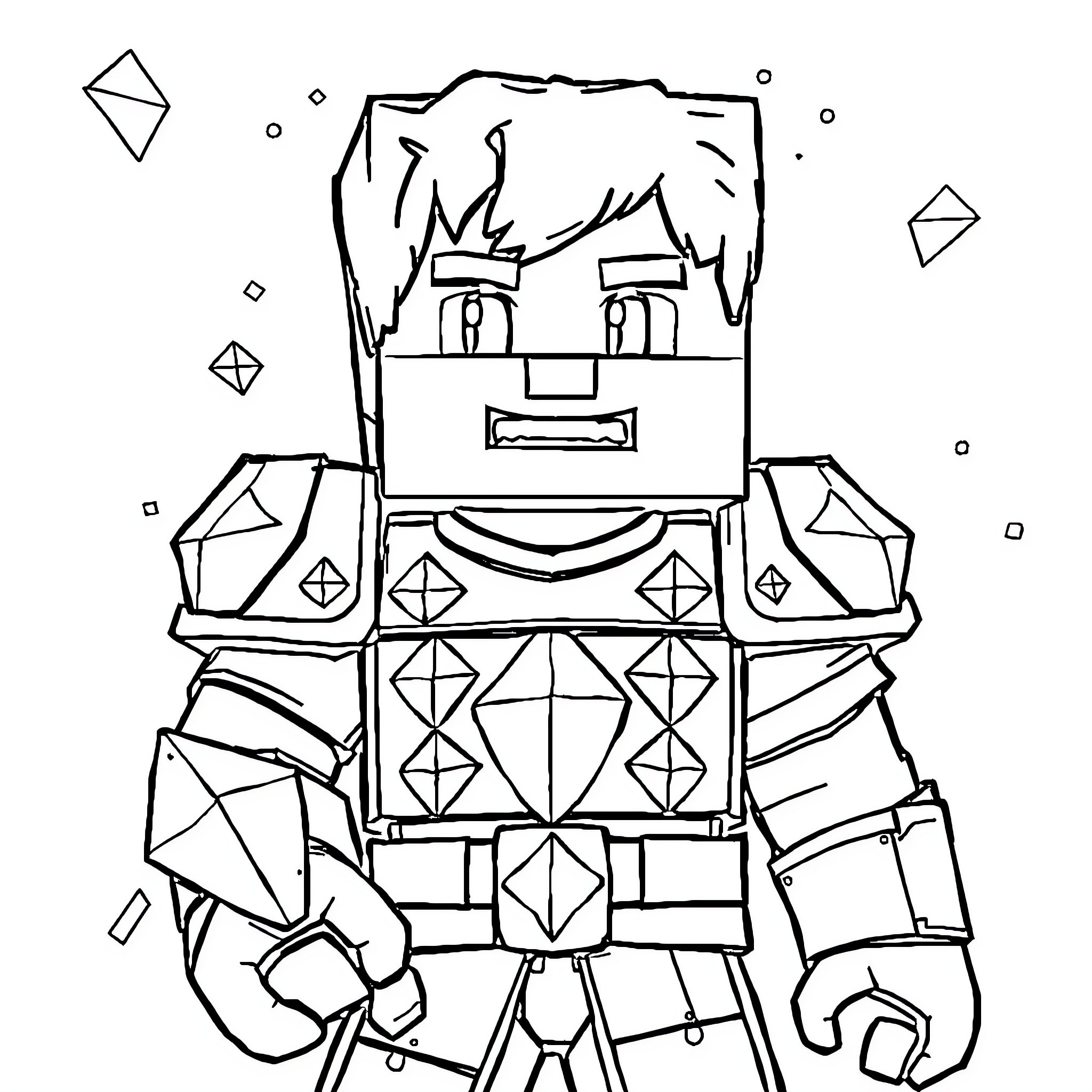 Steve's Geometric Adventure Coloring Page (free black-and-white line drawing printable PDF for all, from beginners to advanced learners, including children, teens, adults, and seniors)