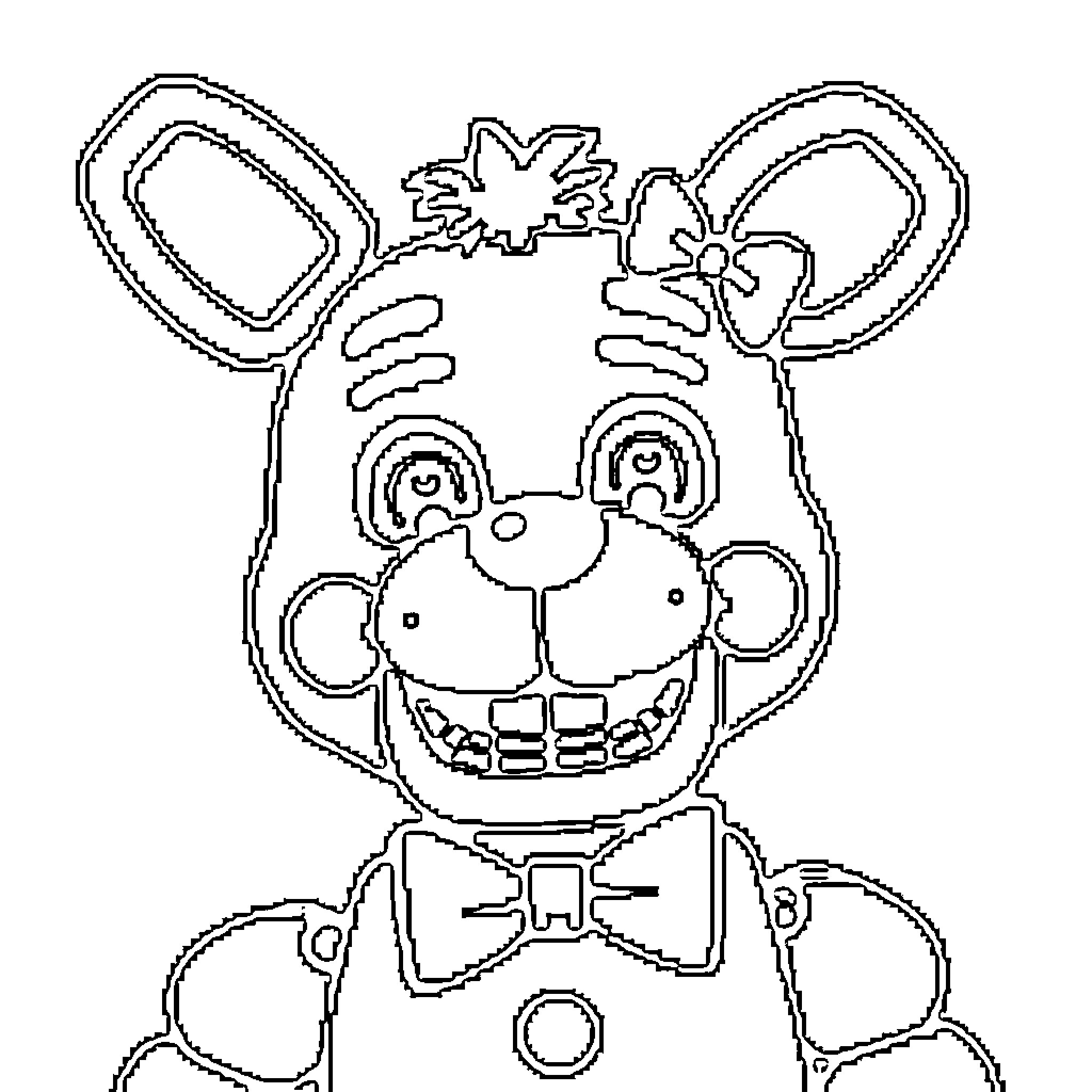 Toy Bonnie happily posing with bow tie Coloring Page (free black-and-white line drawing printable PDF for all, from beginners to advanced learners, including children, teens, adults, and seniors)