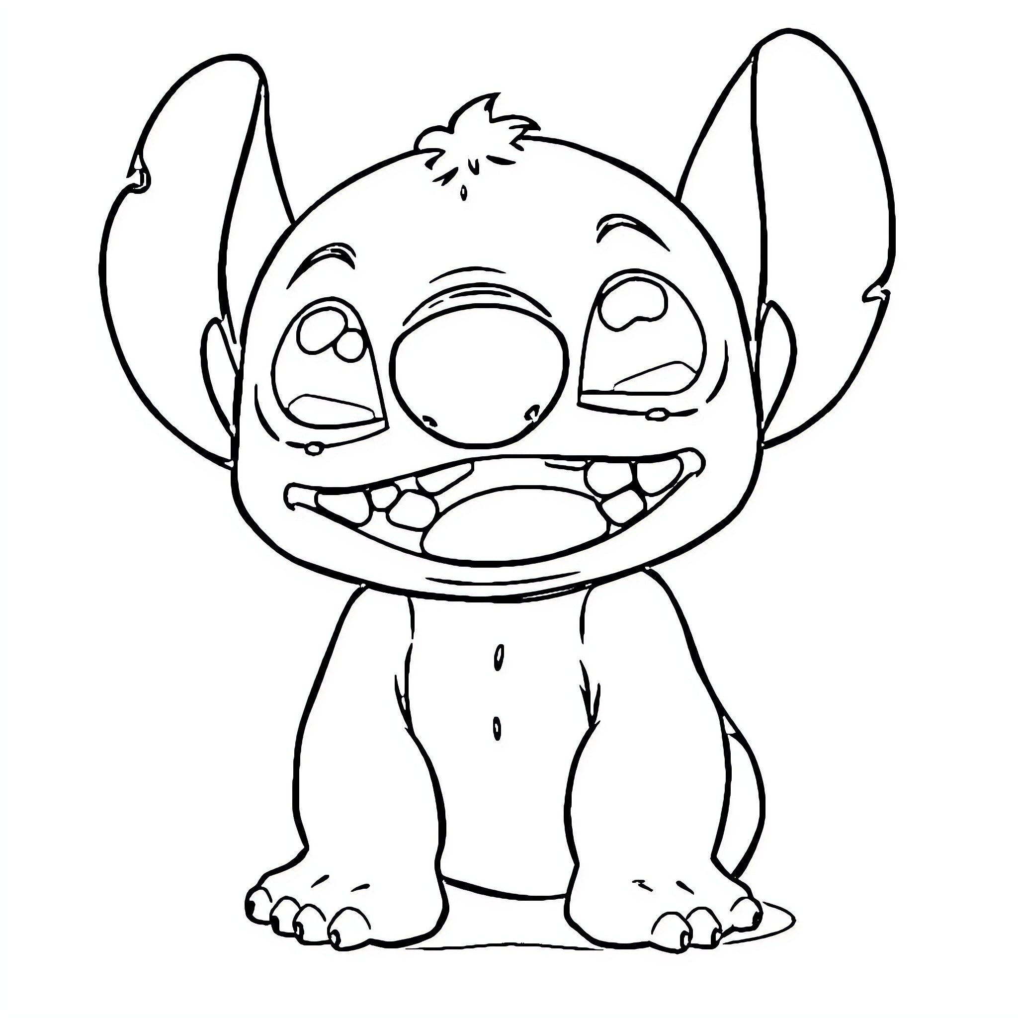 Stitch showing funny facial expression Coloring Page (free black-and-white line drawing printable PDF for all, from beginners to advanced learners, including children, teens, adults, and seniors)