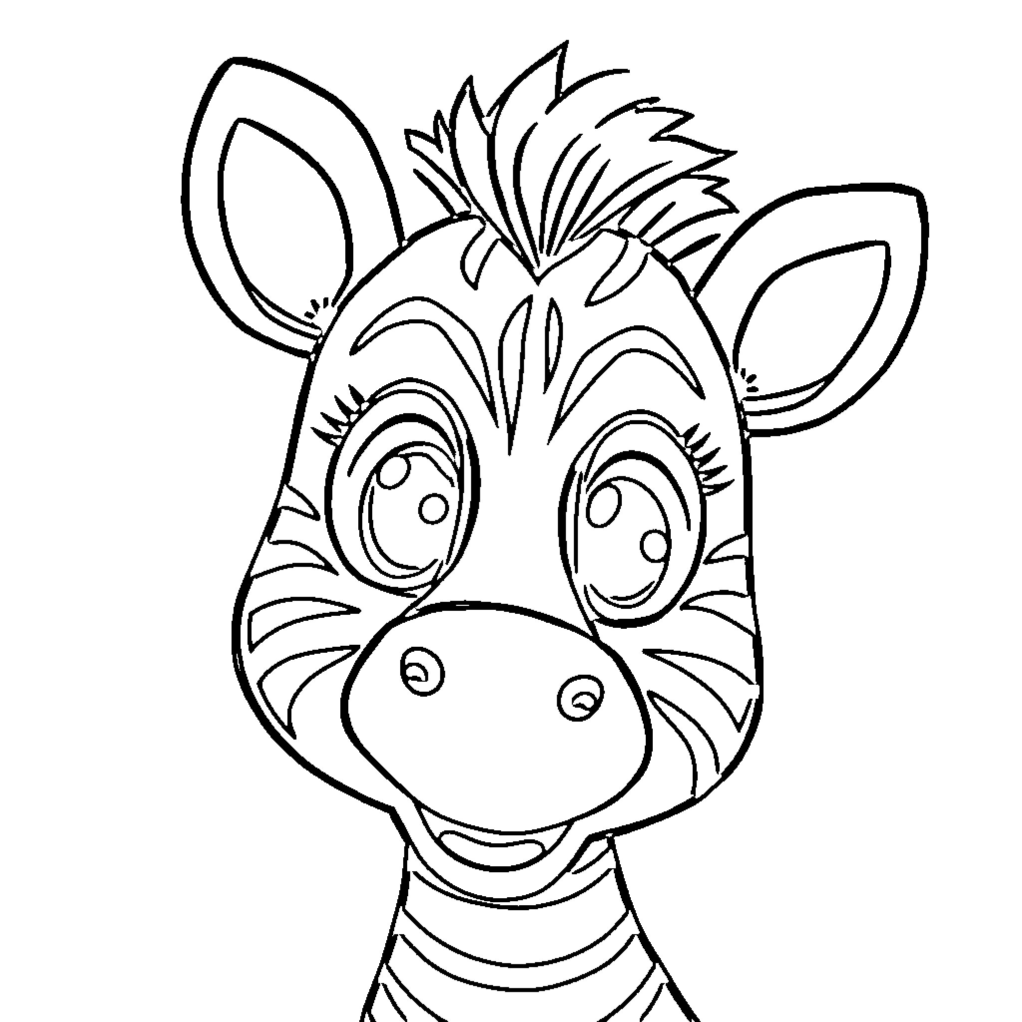 Zebra smiling and looking adorable Coloring Page (free black-and-white line drawing printable PDF for all, from beginners to advanced learners, including children, teens, adults, and seniors)