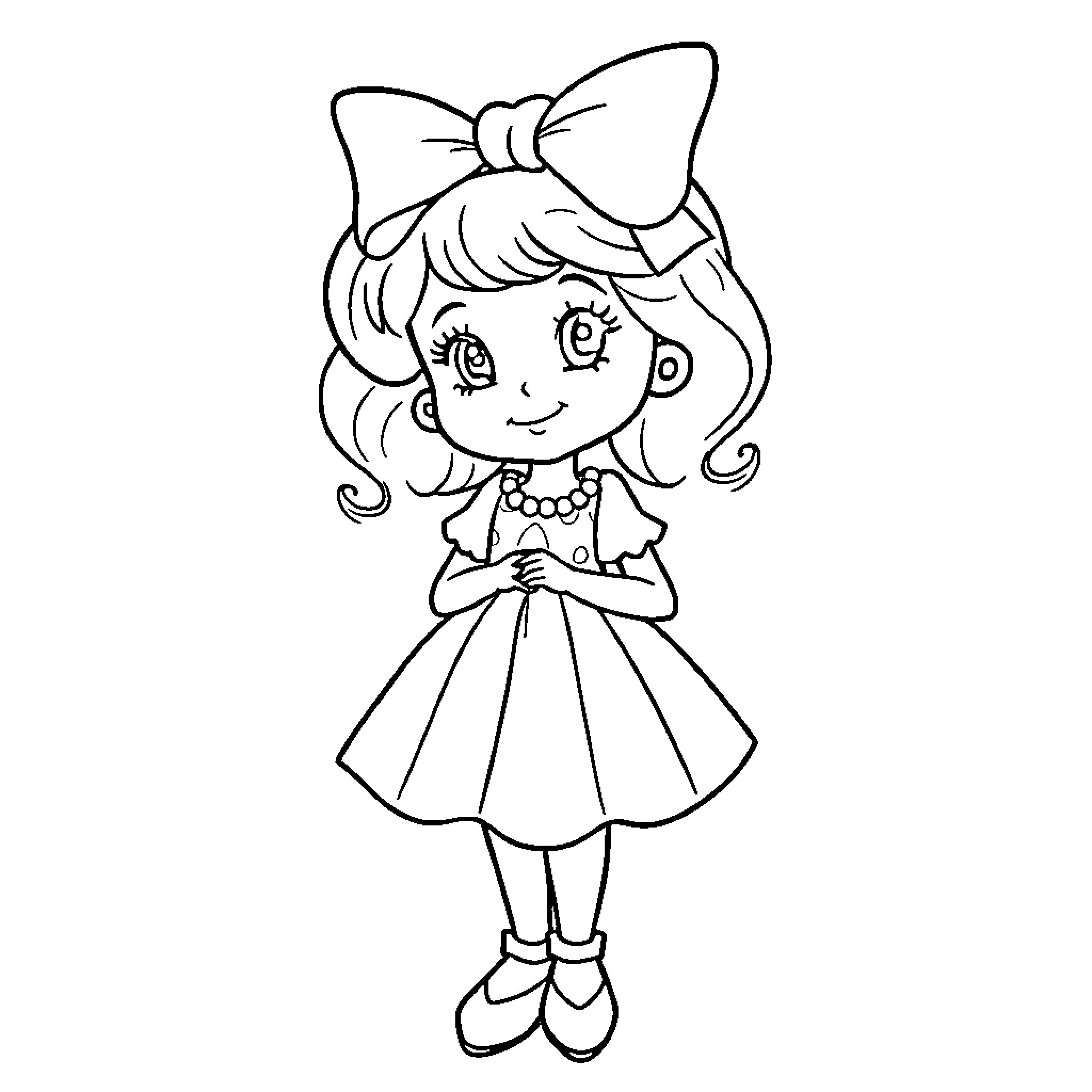 Fancy Nancy dressed in a lovely outfit Coloring Page (free black-and-white line drawing printable PDF for all, from beginners to advanced learners, including children, teens, adults, and seniors)