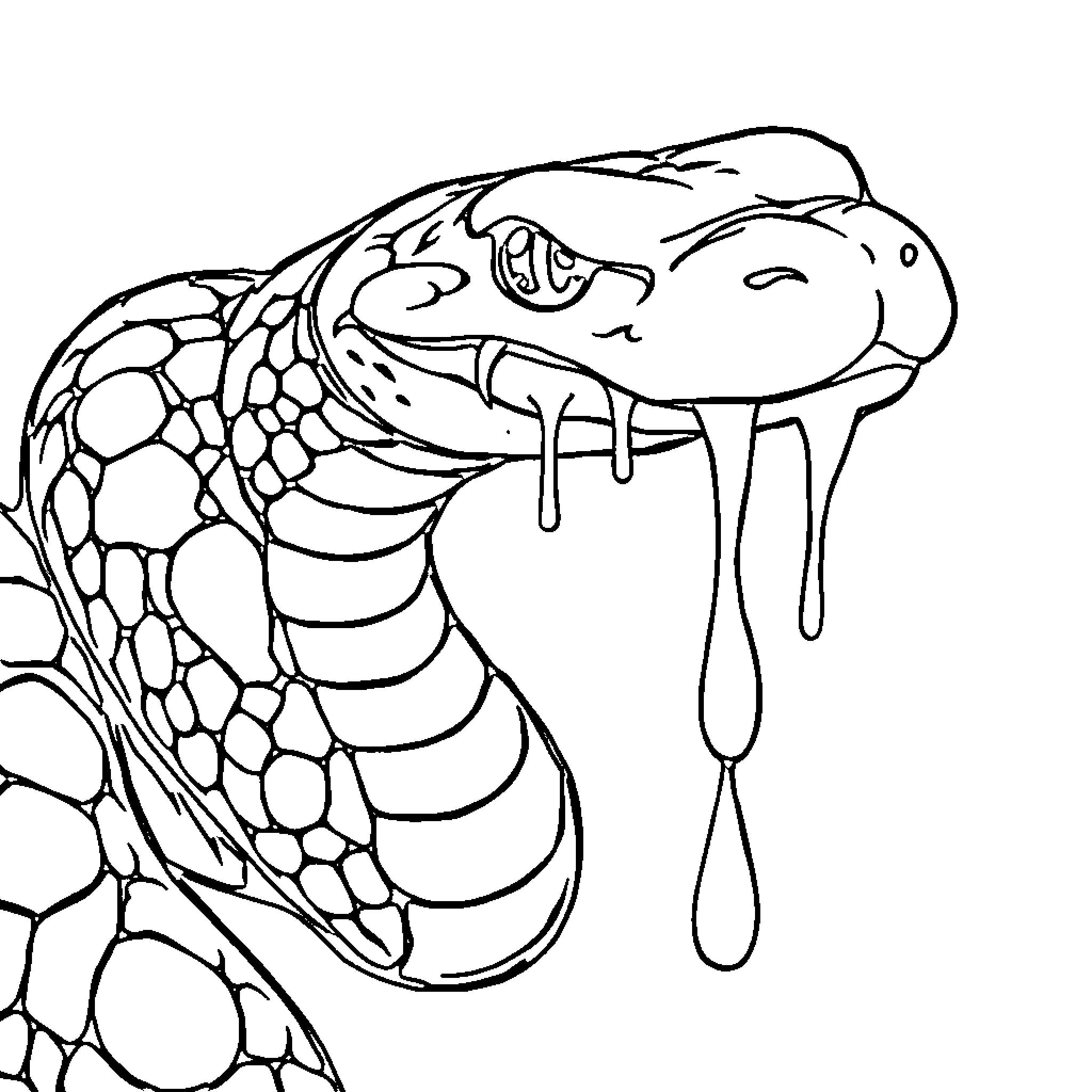 Snake with an open mouth in a sketch style Coloring Page (free black-and-white line drawing printable PDF for all, from beginners to advanced learners, including children, teens, adults, and seniors)