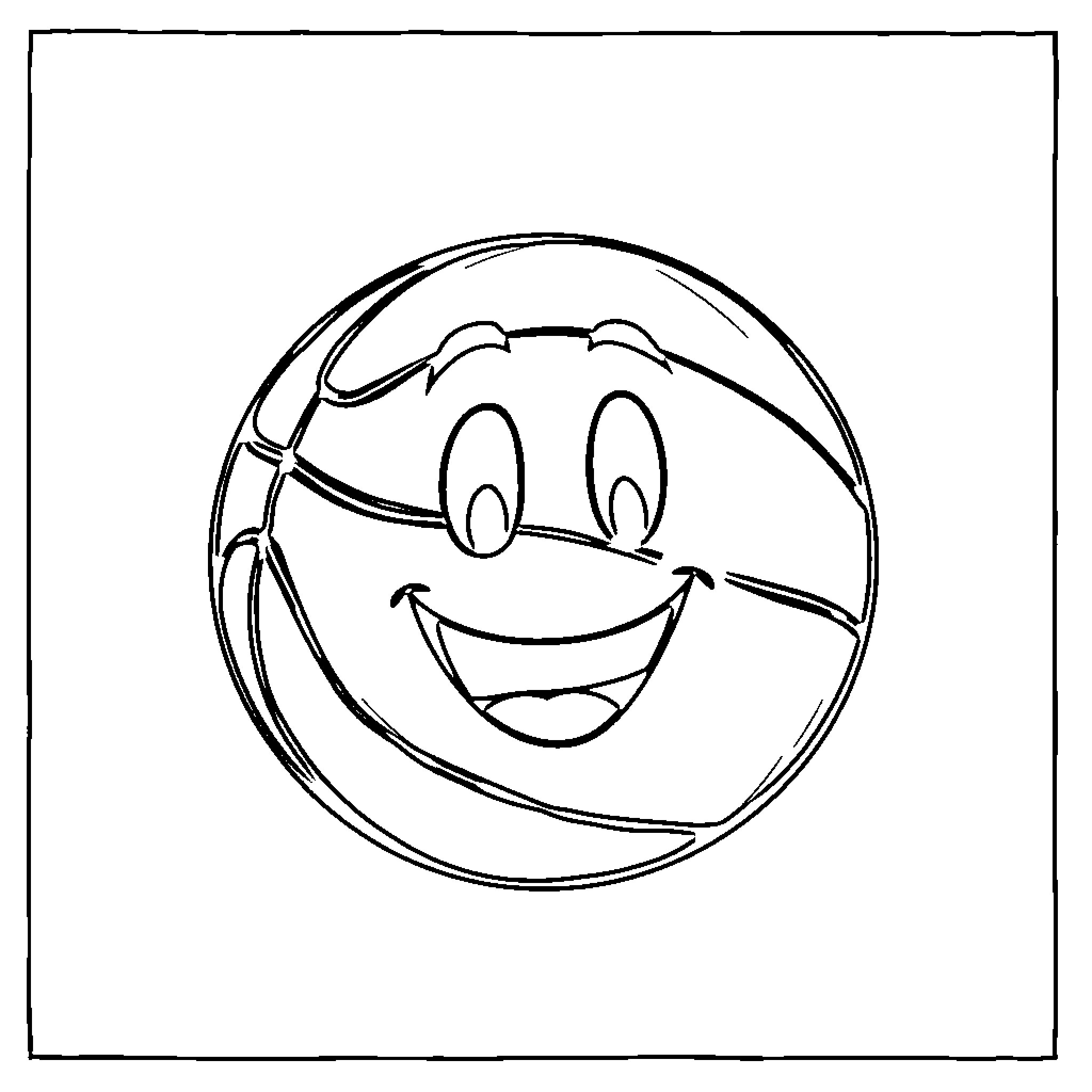 Basketball with a happy expression Coloring Page (free black-and-white line drawing printable PDF for all, from beginners to advanced learners, including children, teens, adults, and seniors)