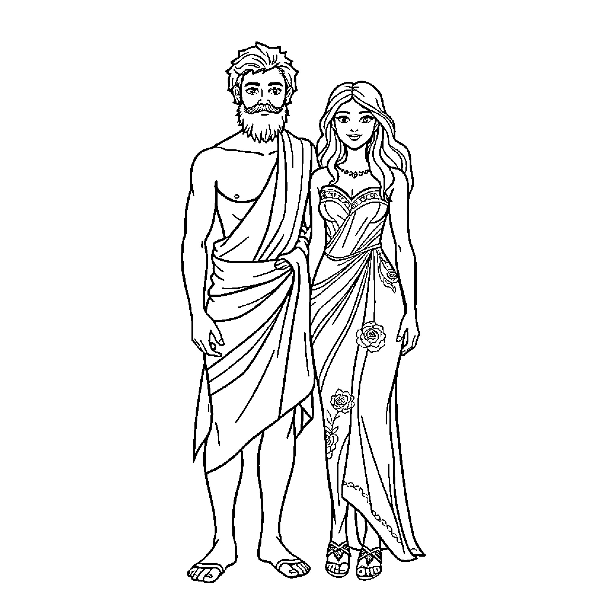 Adam and Eve in the Garden of Eden Coloring Page (free black-and-white line drawing printable PDF for all, from beginners to advanced learners, including children, teens, adults, and seniors)