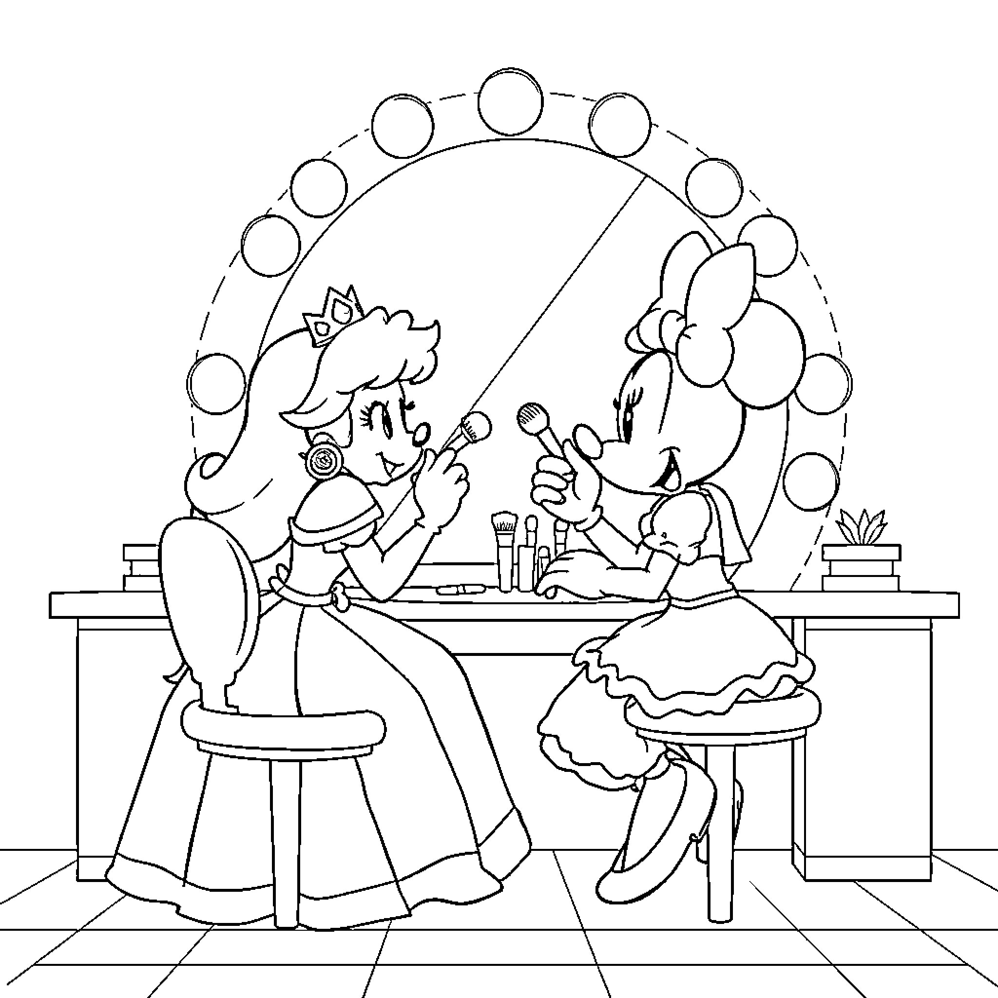 Princess Hosting a Delightful Tea Party Coloring Page (free black-and-white line drawing printable PDF for all, from beginners to advanced learners, including children, teens, adults, and seniors)