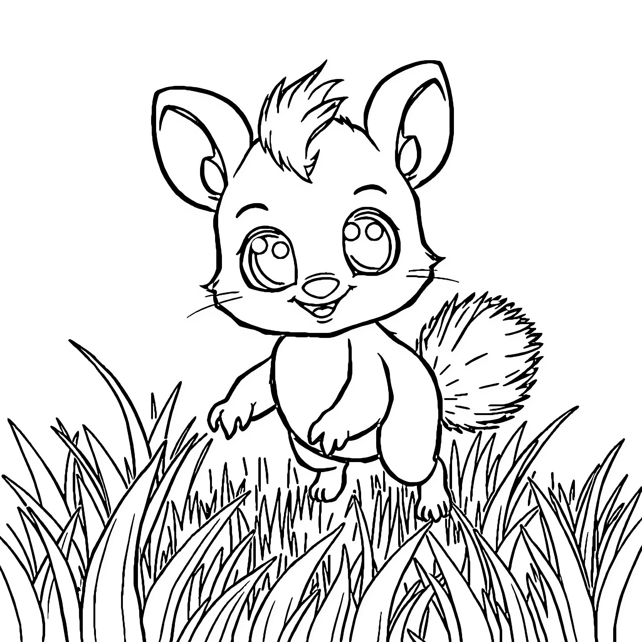 Labubu's Playful Adventure in the Meadow Coloring Page (free black-and-white line drawing printable PDF for all, from beginners to advanced learners, including children, teens, adults, and seniors)