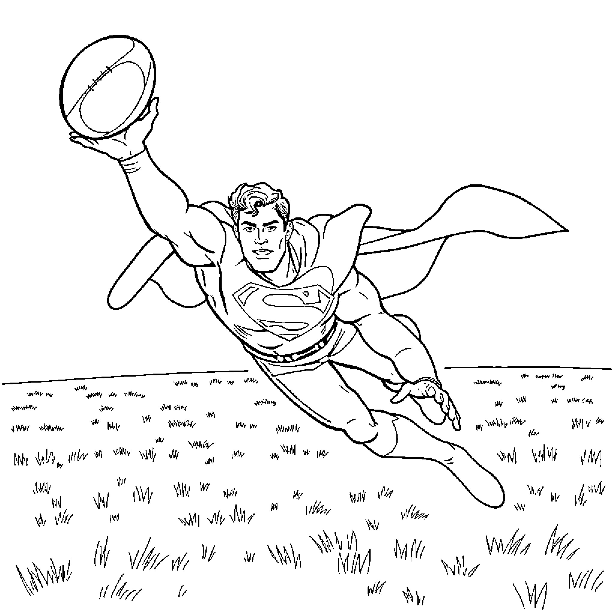 Superman flying swiftly through the air Coloring Page (free black-and-white line drawing printable PDF for all, from beginners to advanced learners, including children, teens, adults, and seniors)