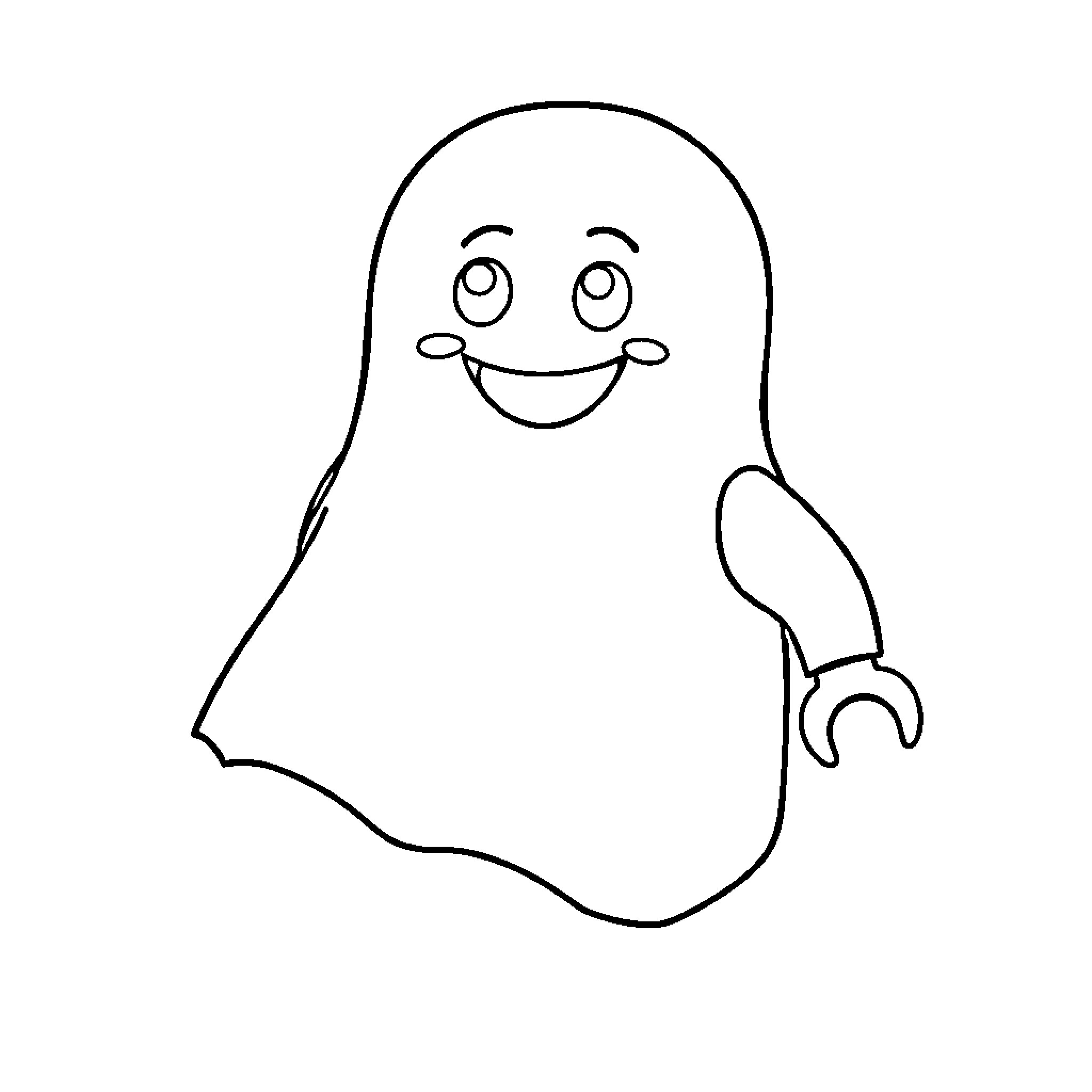 Lego Ghost Happily Smiling Coloring Page (free black-and-white line drawing printable PDF for all, from beginners to advanced learners, including children, teens, adults, and seniors)