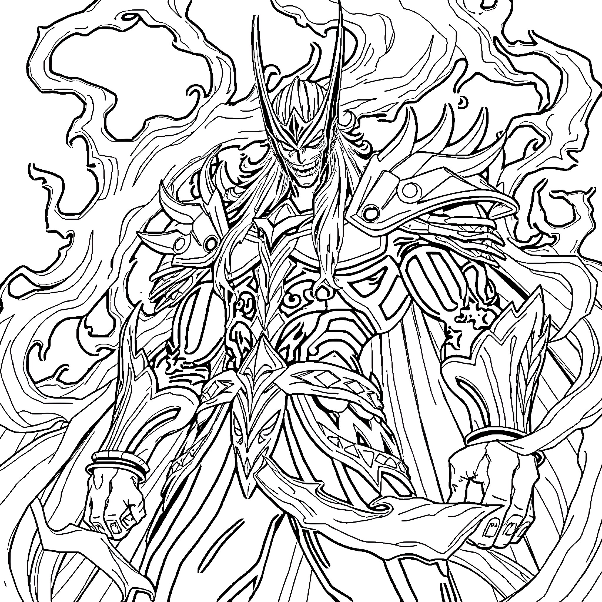 Ichigo: Fierce Warrior Unleashed in Striking Pose Coloring Page (free black-and-white line drawing printable PDF for all, from beginners to advanced learners, including children, teens, adults, and seniors)
