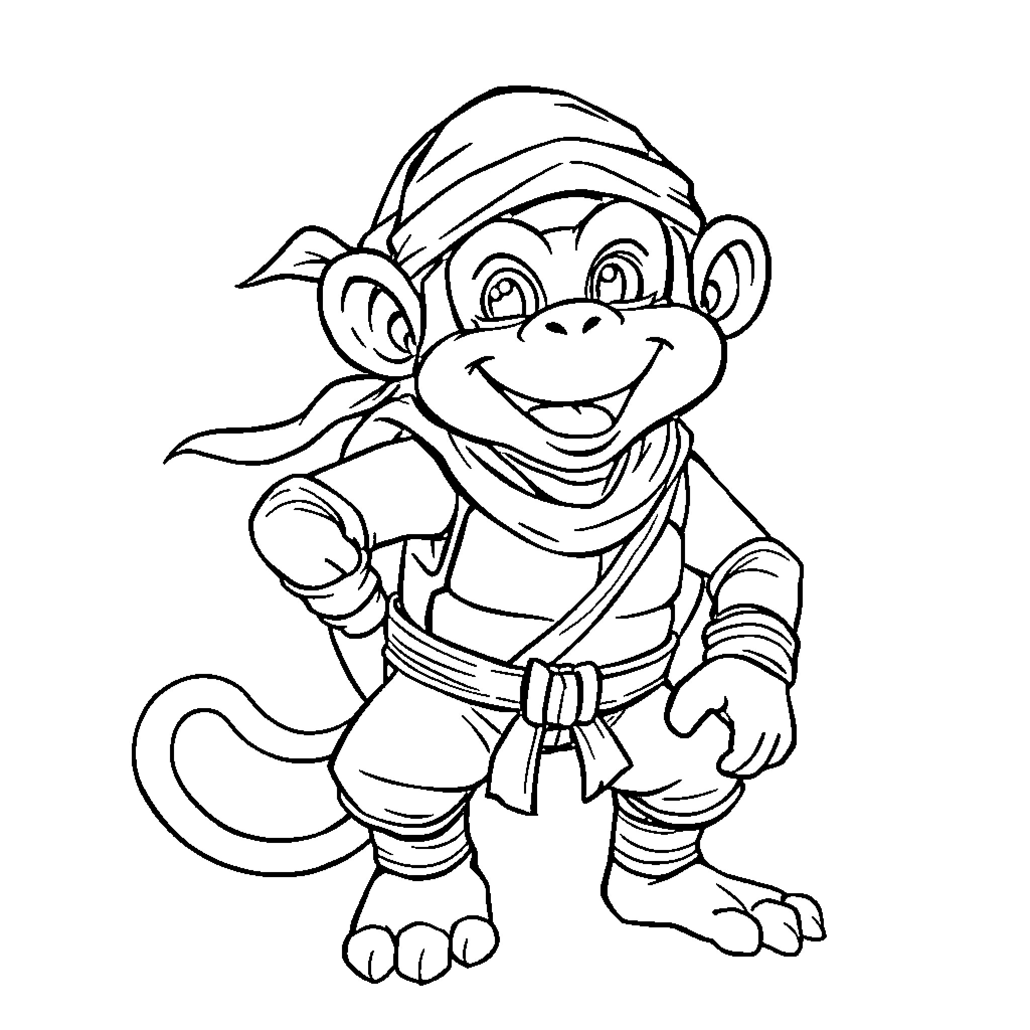 Ninja Turtle character in cartoon illustration Coloring Page (free black-and-white line drawing printable PDF for all, from beginners to advanced learners, including children, teens, adults, and seniors)