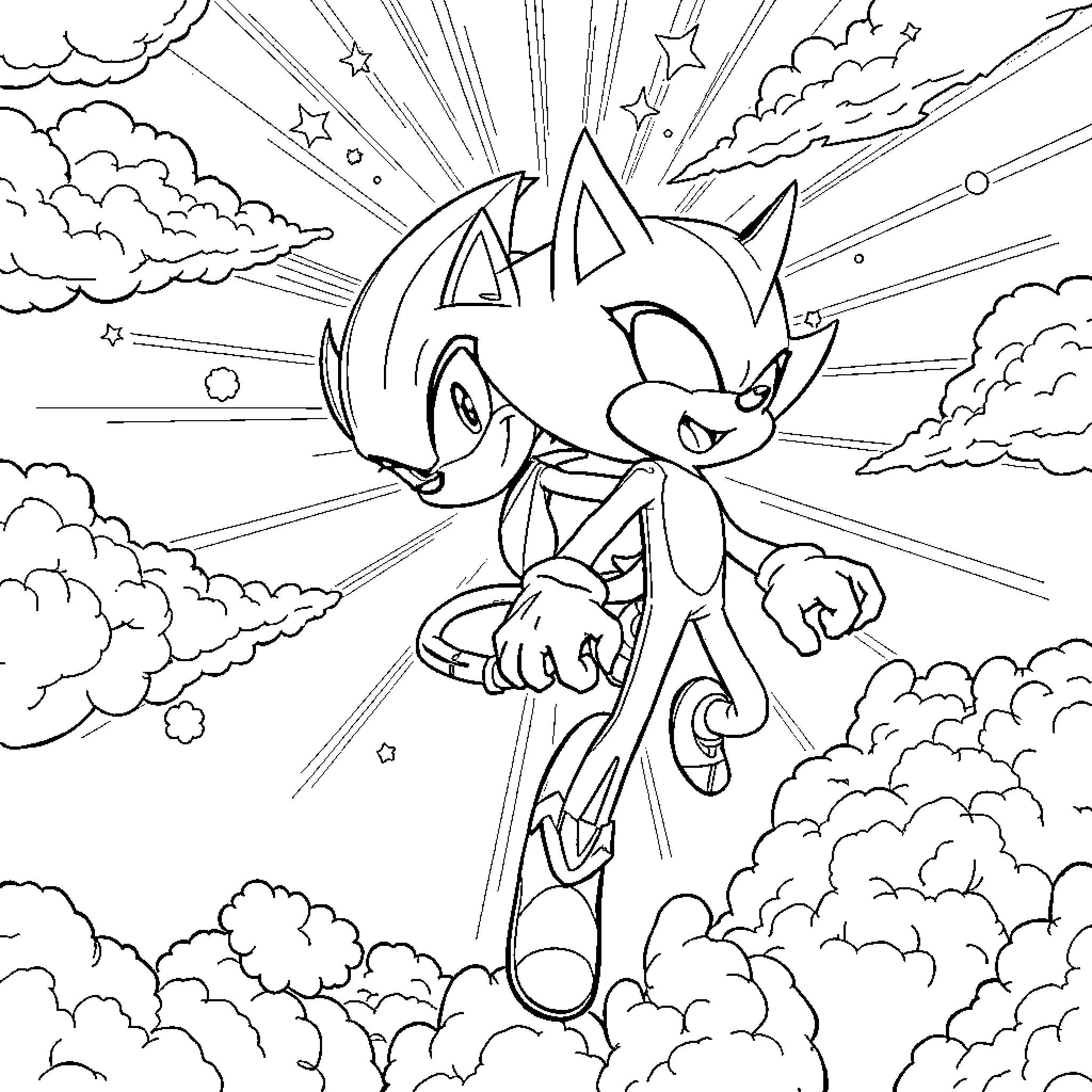 Zonic the Hedgehog in Cosmic Adventure Coloring Page (free black-and-white line drawing printable PDF for all, from beginners to advanced learners, including children, teens, adults, and seniors)