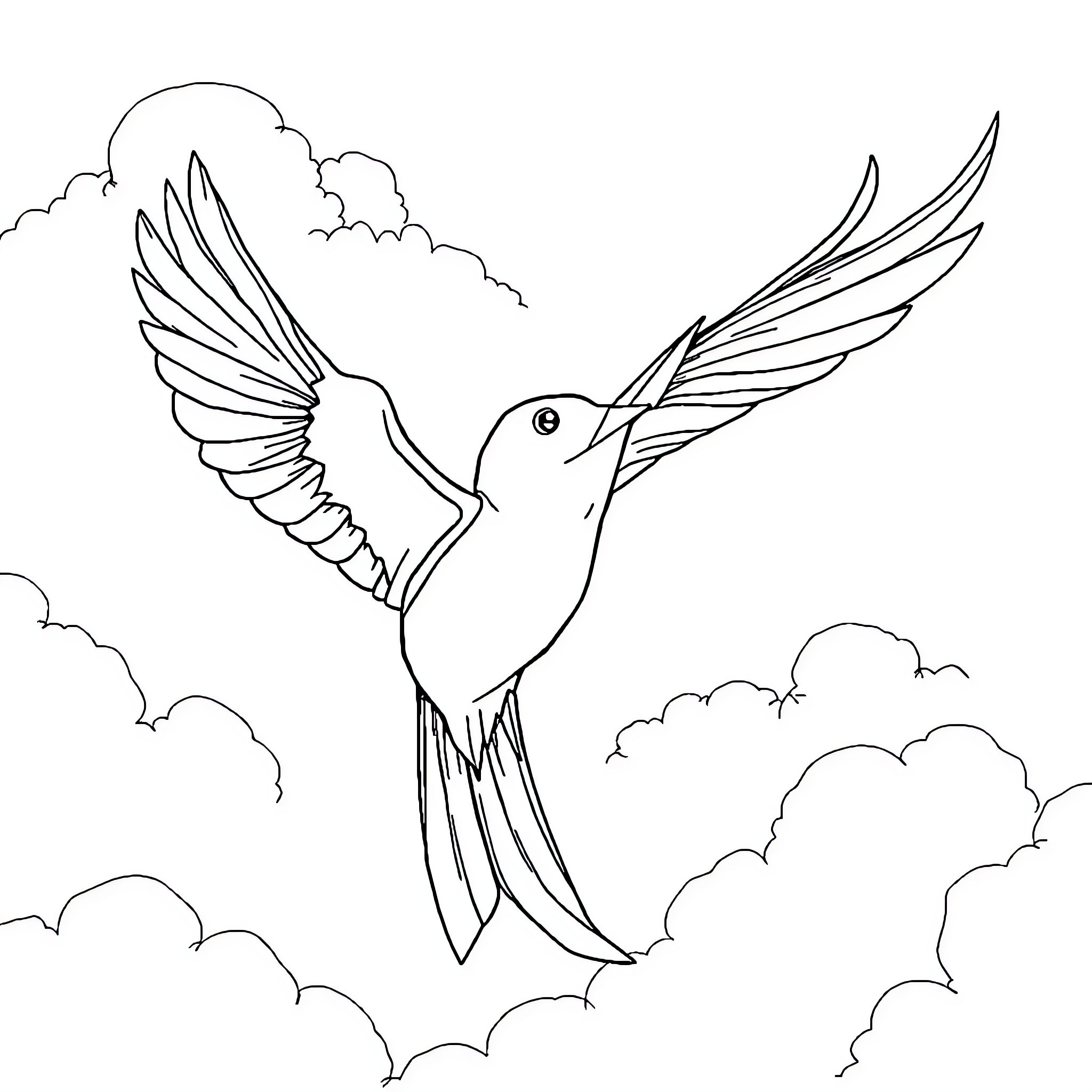 Labubu's Soaring Adventure Amidst the Clouds Coloring Page (free black-and-white line drawing printable PDF for all, from beginners to advanced learners, including children, teens, adults, and seniors)