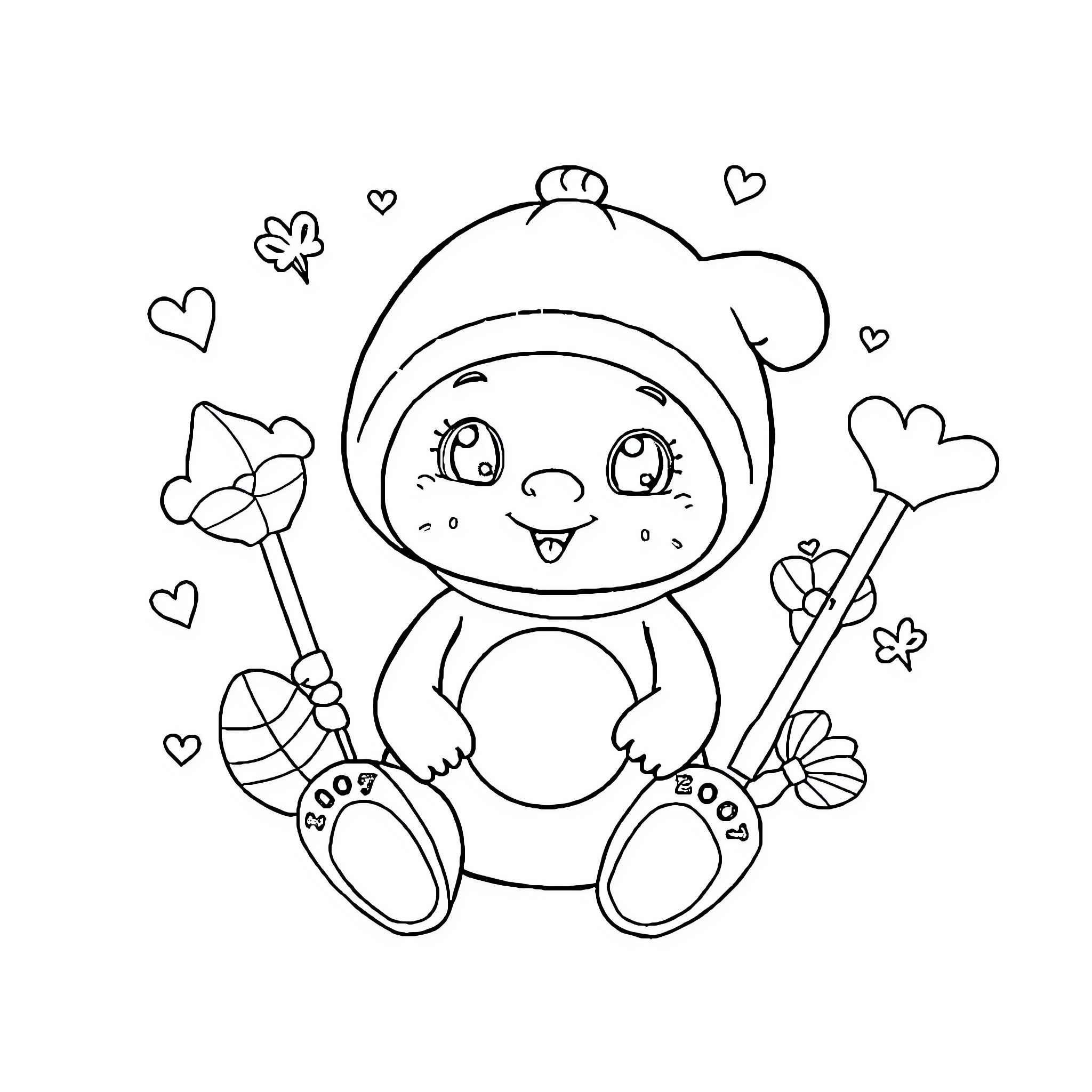 Baby Boy playing with toys and butterflies Coloring Page (free black-and-white line drawing printable PDF for all, from beginners to advanced learners, including children, teens, adults, and seniors)