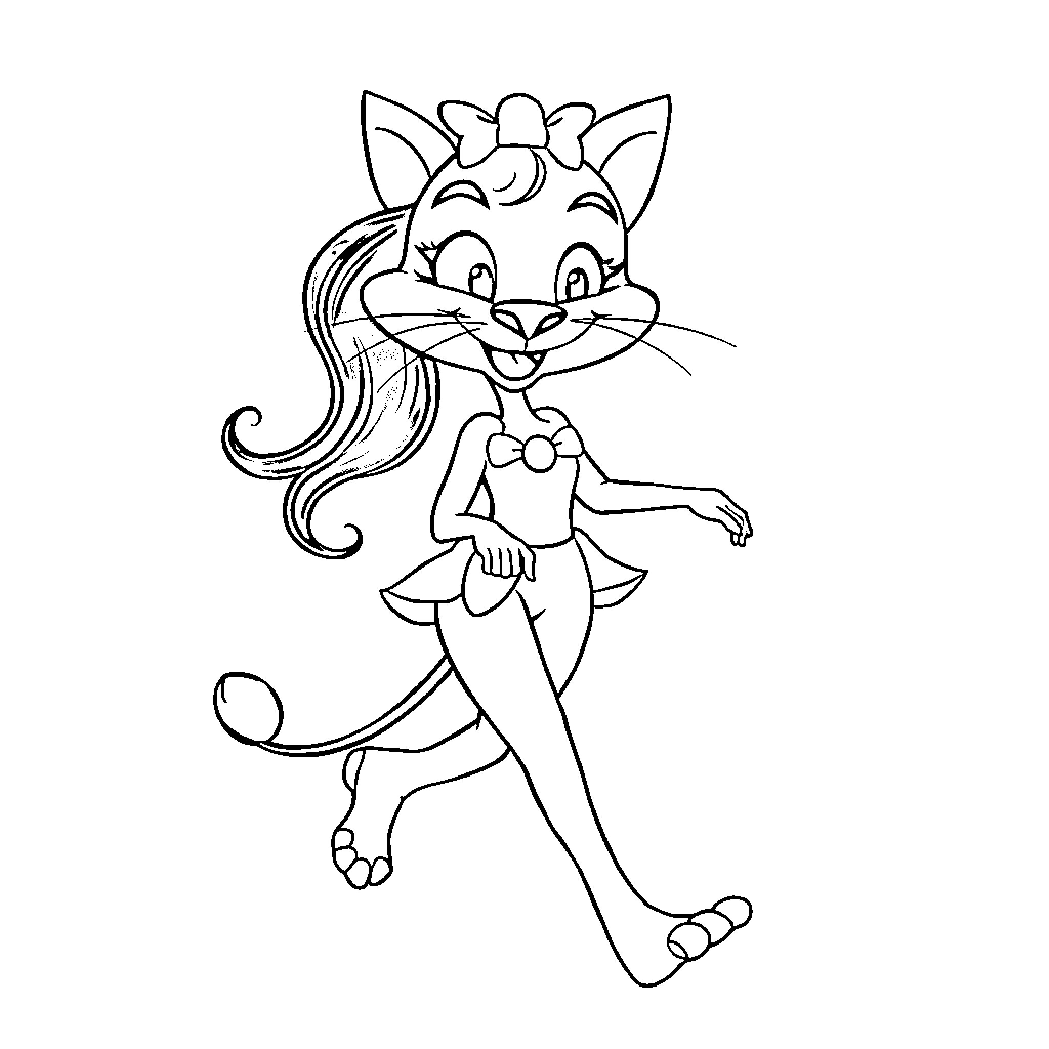 Pink Panther enjoying a playful dance Coloring Page (free black-and-white line drawing printable PDF for all, from beginners to advanced learners, including children, teens, adults, and seniors)