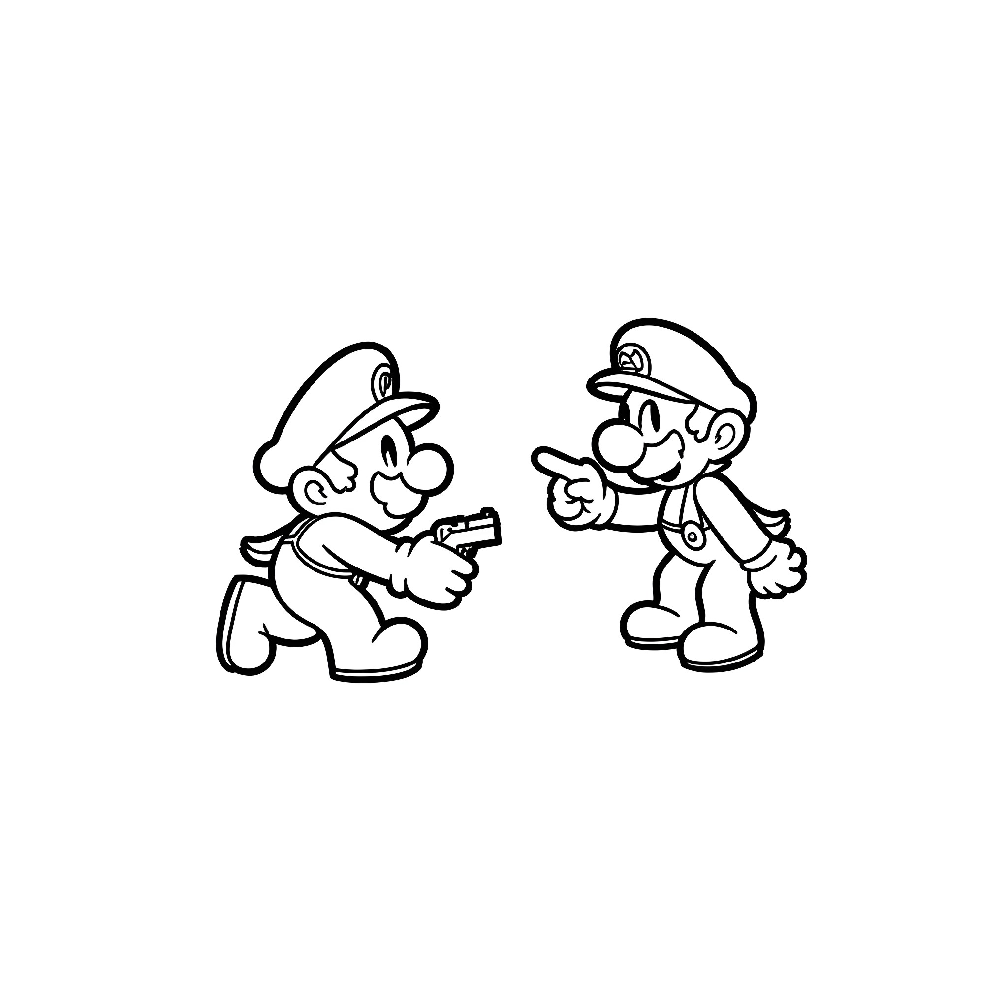 Mario characters in playful poses Coloring Page (free black-and-white line drawing printable PDF for all, from beginners to advanced learners, including children, teens, adults, and seniors)